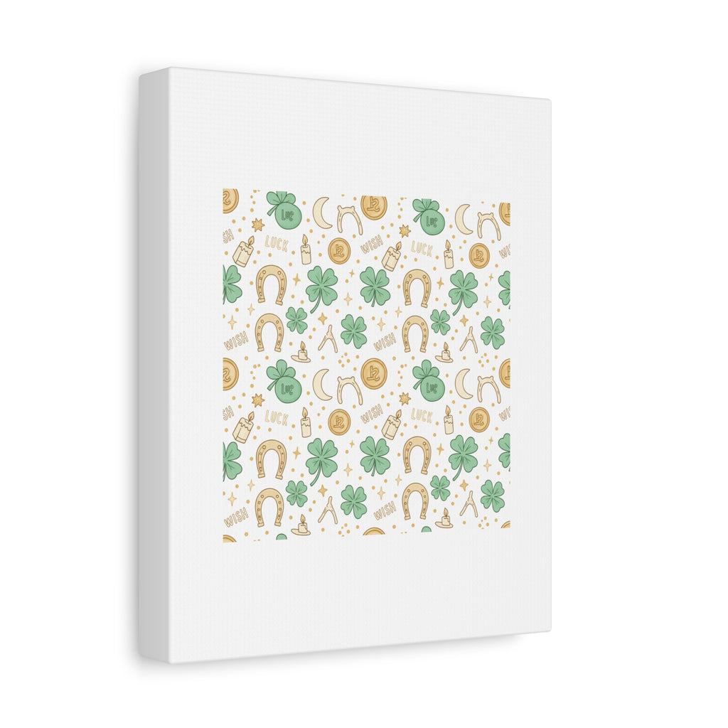 Lucky Charm Sticker Pattern Canvas, Mint Gold Talisman Print