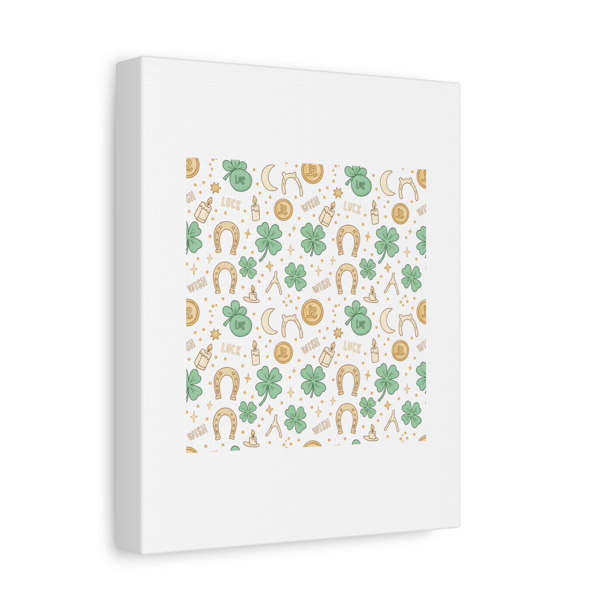 Lucky Charm Sticker Pattern Canvas, Mint Gold Talisman Print