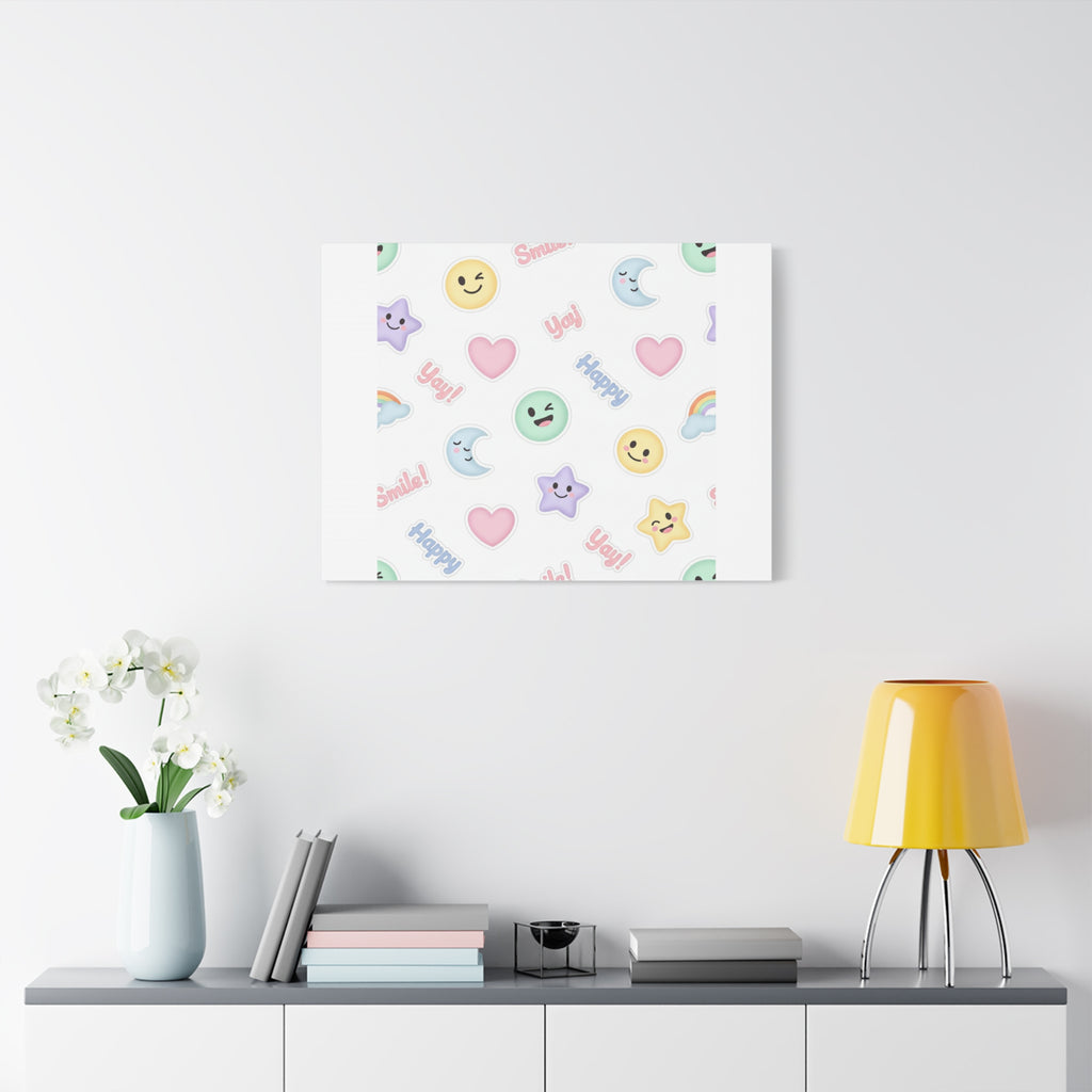 Hand-Drawn Emoticon Pattern Canvas | Cute Emoji Sticker Pastel Print