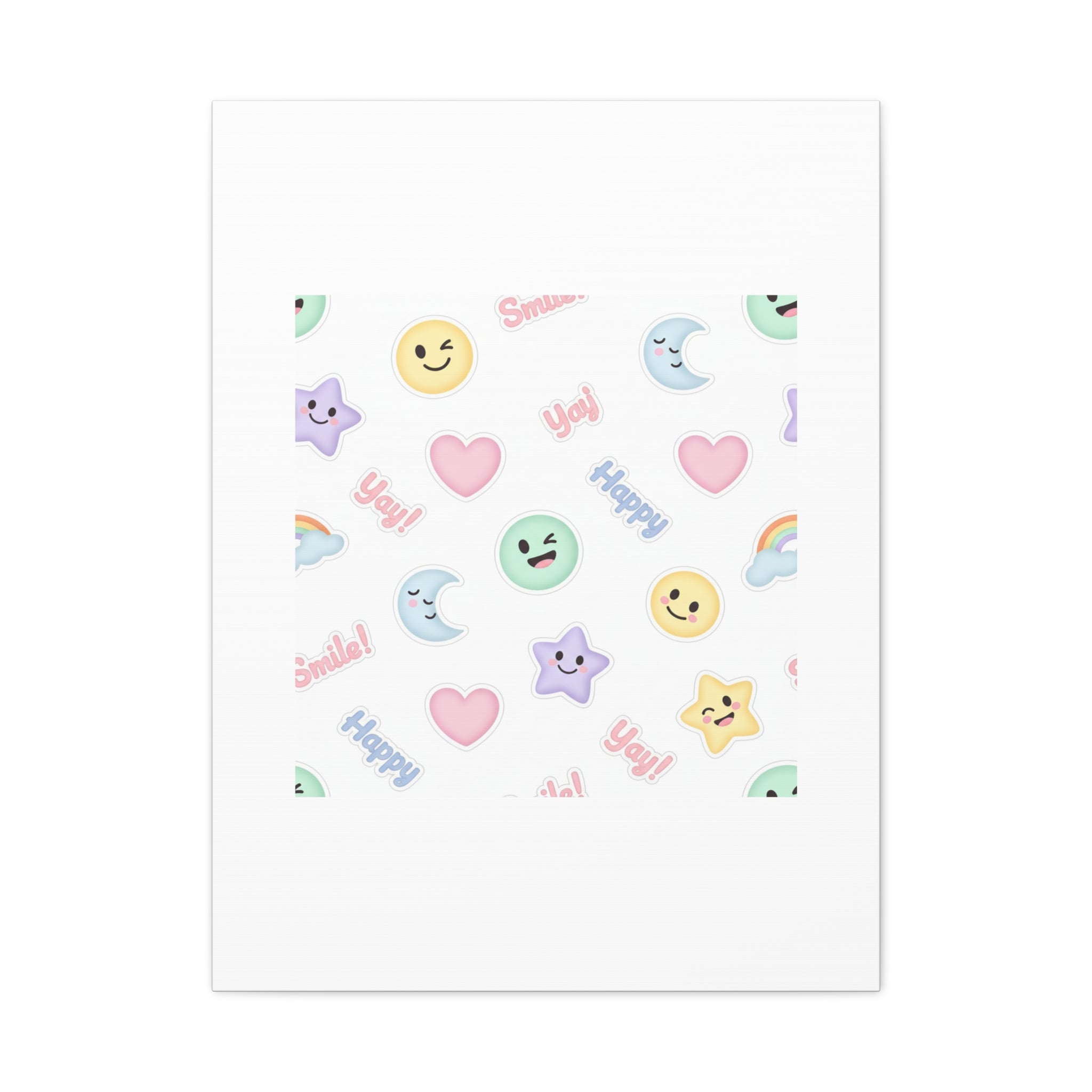 Hand-Drawn Emoticon Pattern Canvas | Cute Emoji Sticker Pastel Print
