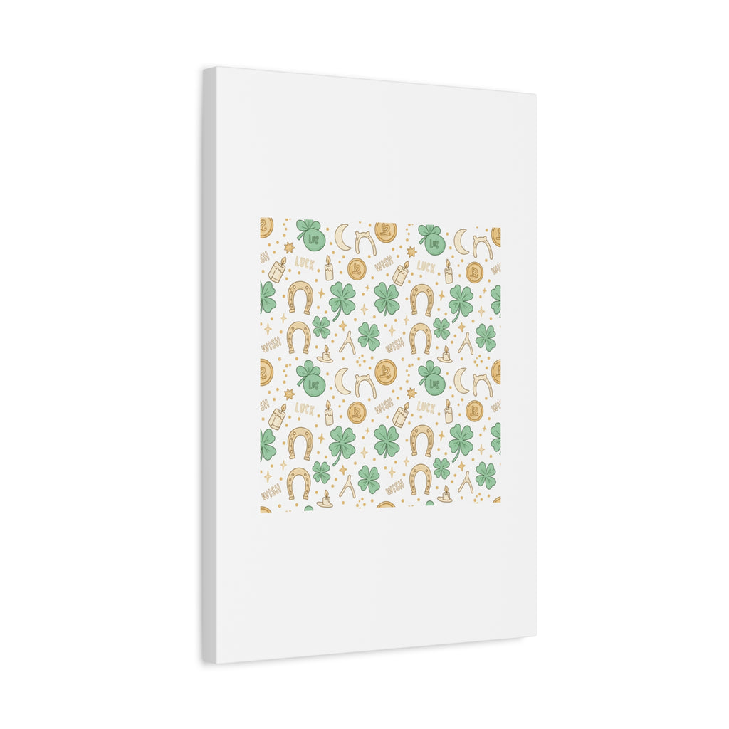 Lucky Charm Sticker Pattern Canvas, Mint Gold Talisman Print