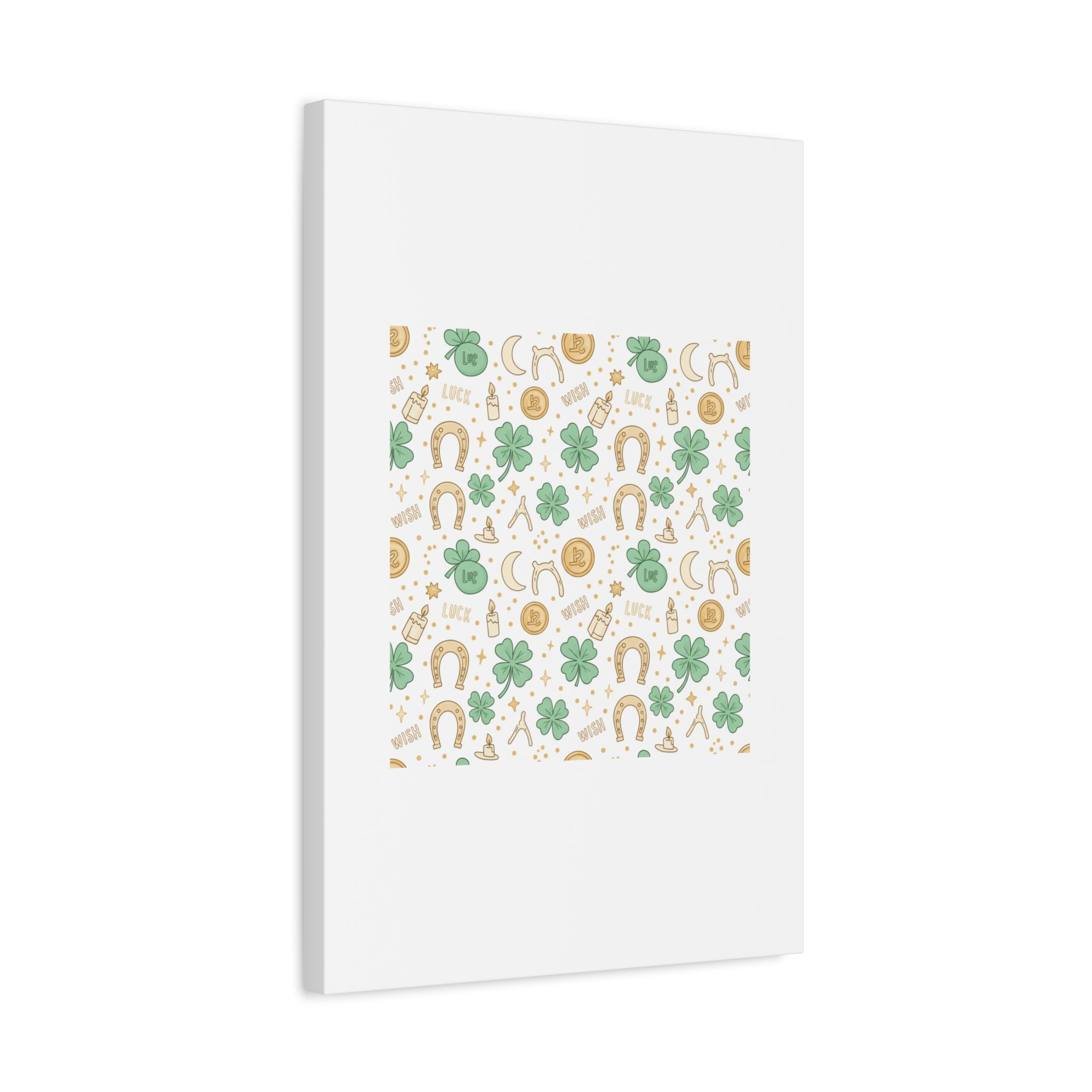 Lucky Charm Sticker Pattern Canvas, Mint Gold Talisman Print