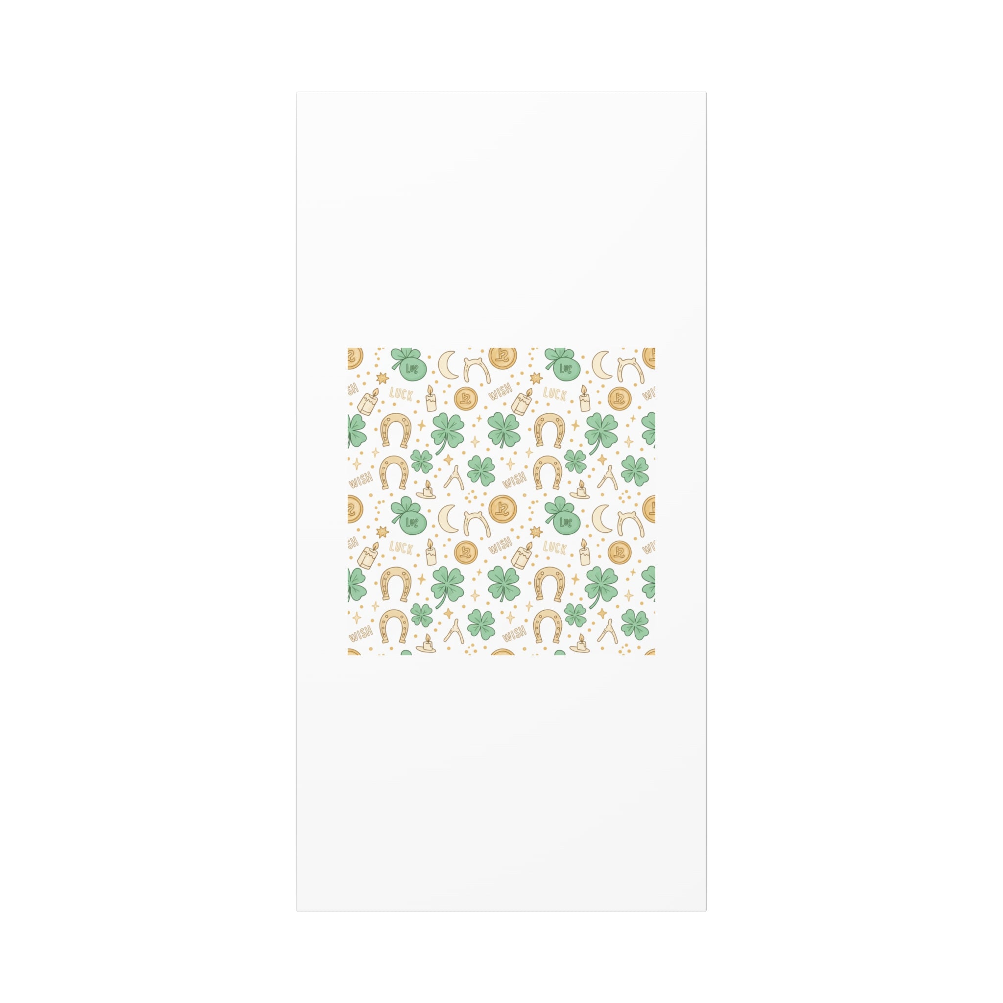 Lucky Charm Sticker Pattern Canvas, Mint Gold Talisman Print