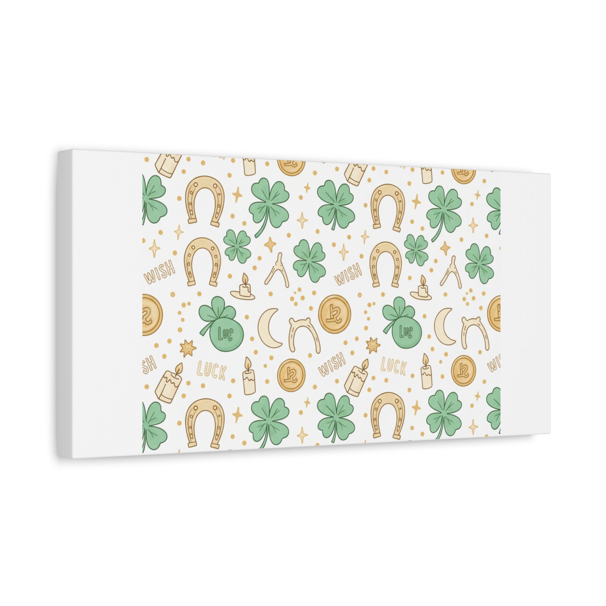 Lucky Charm Sticker Pattern Canvas, Mint Gold Talisman Print