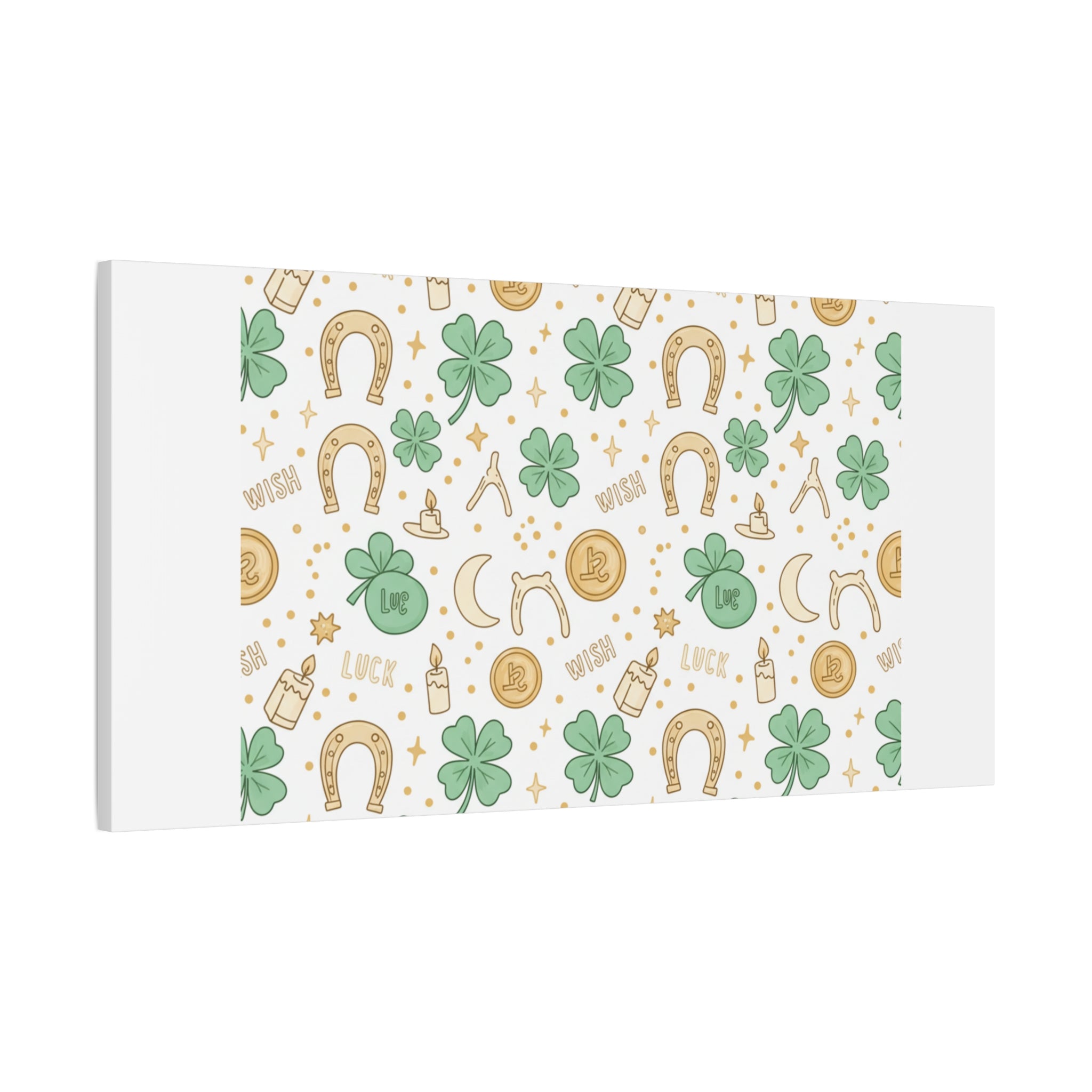 Lucky Charm Sticker Pattern Canvas, Mint Gold Talisman Print