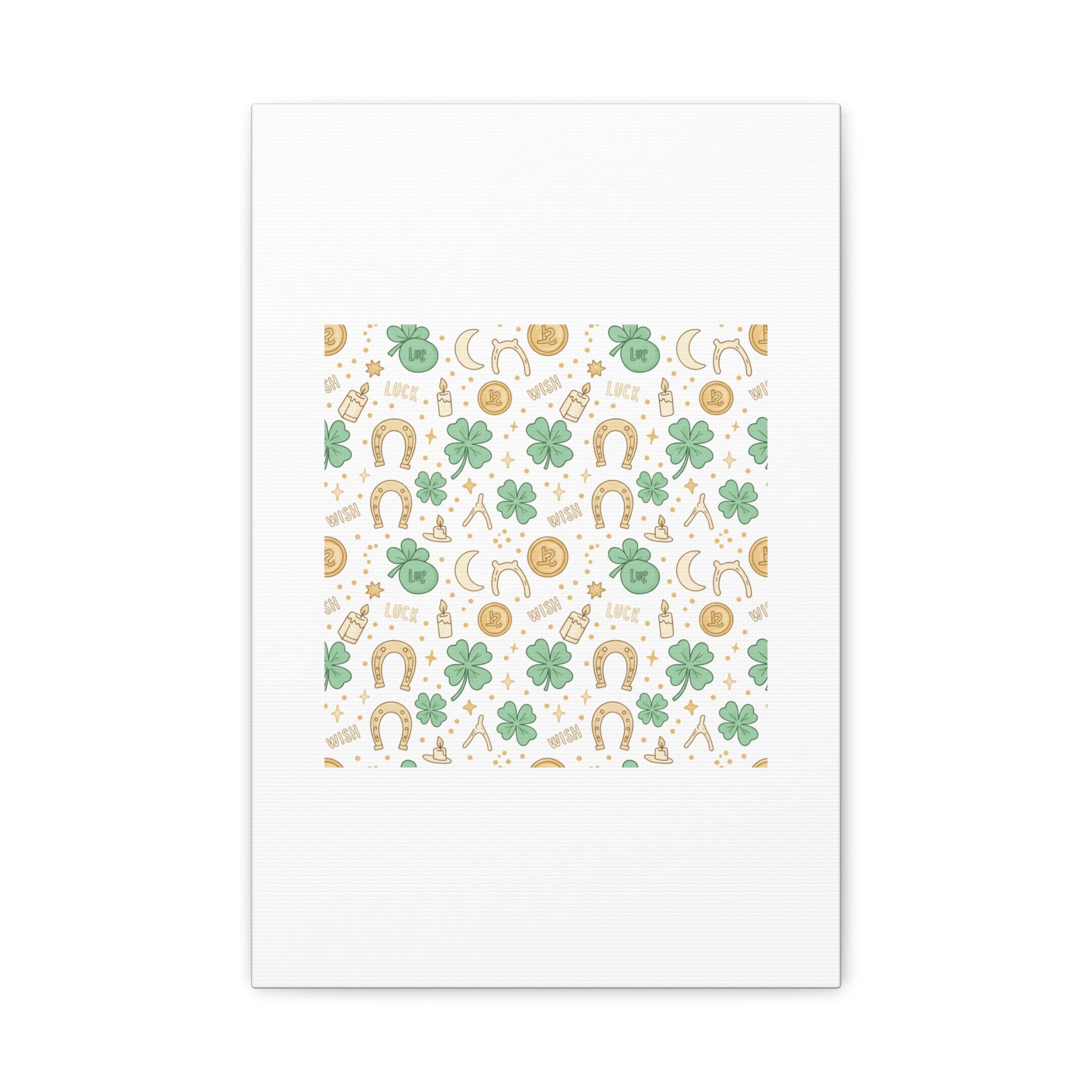 Lucky Charm Sticker Pattern Canvas, Mint Gold Talisman Print