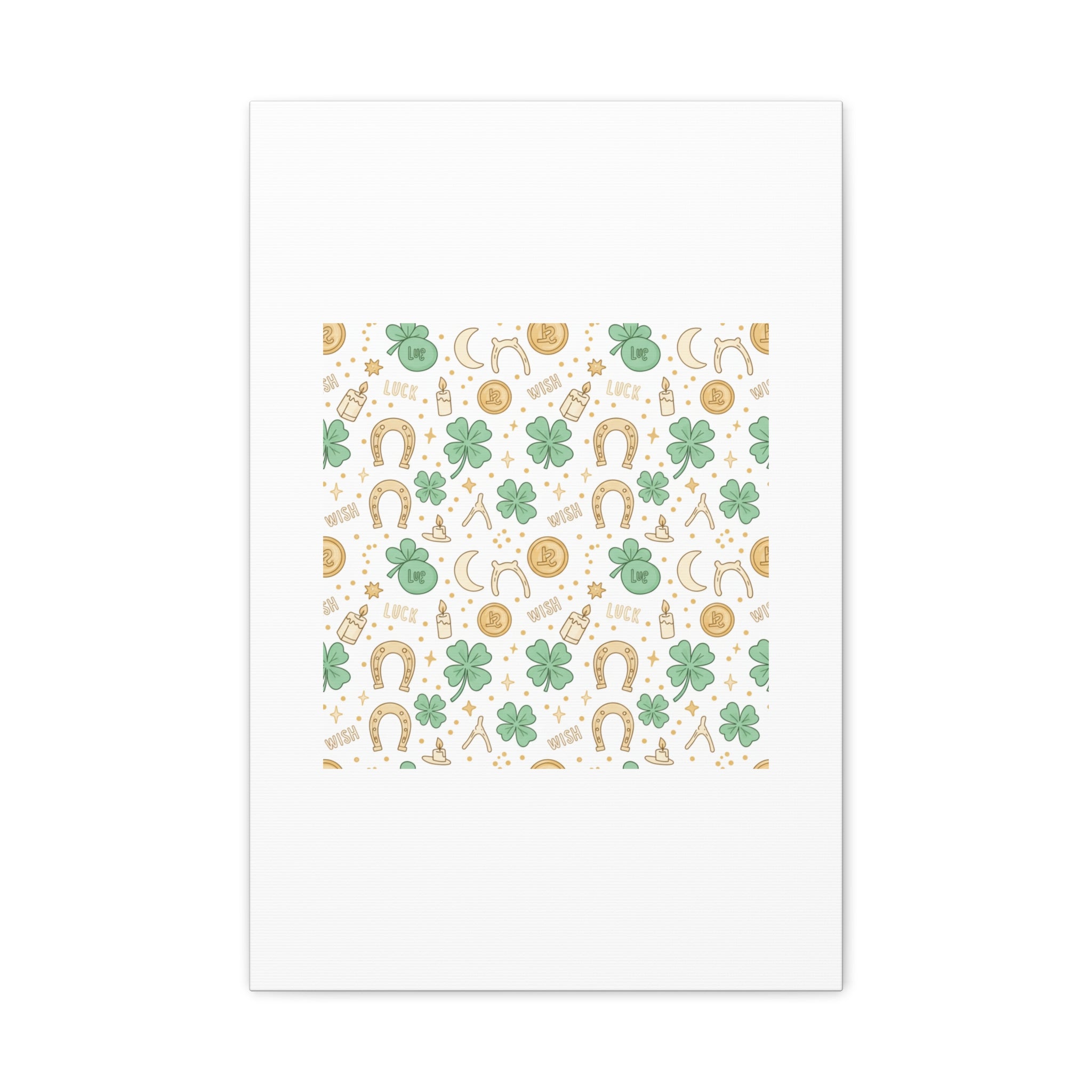 Lucky Charm Sticker Pattern Canvas, Mint Gold Talisman Print