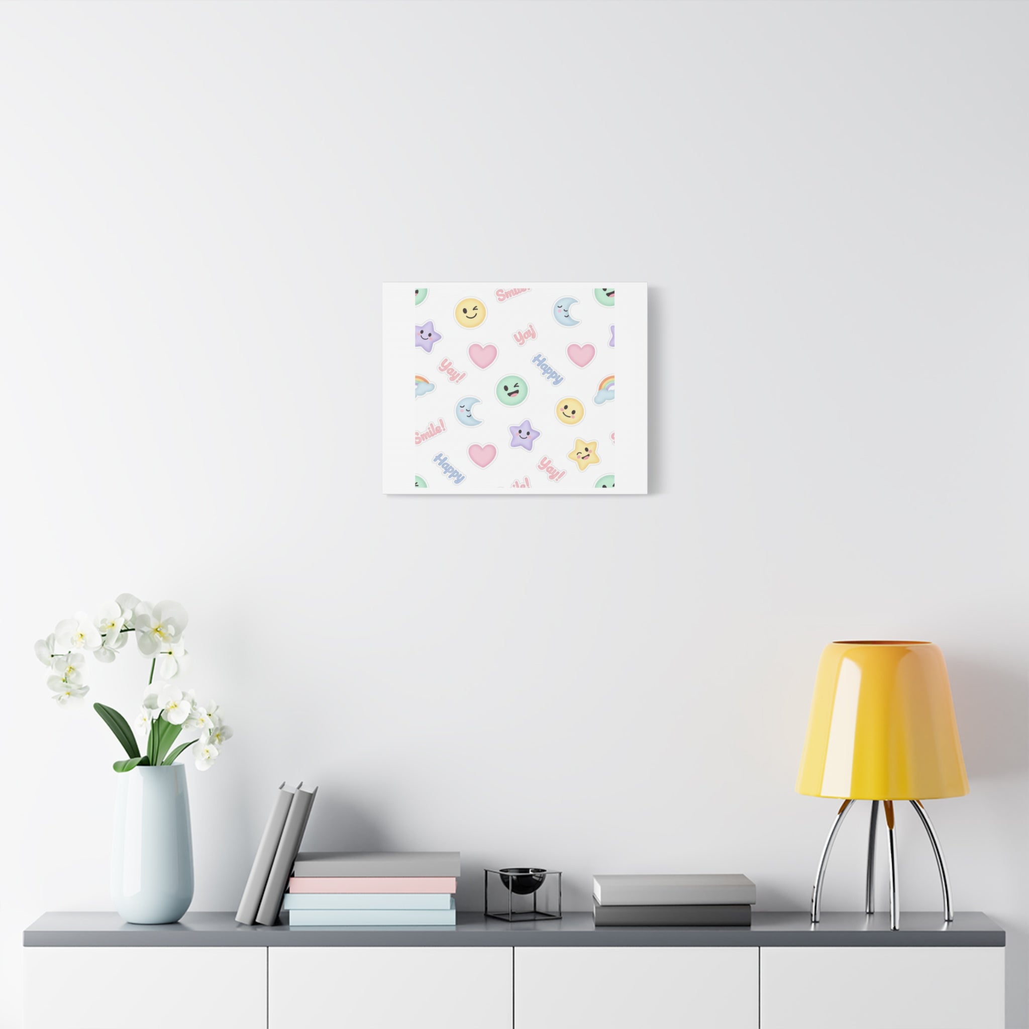 Hand-Drawn Emoticon Pattern Canvas | Cute Emoji Sticker Pastel Print