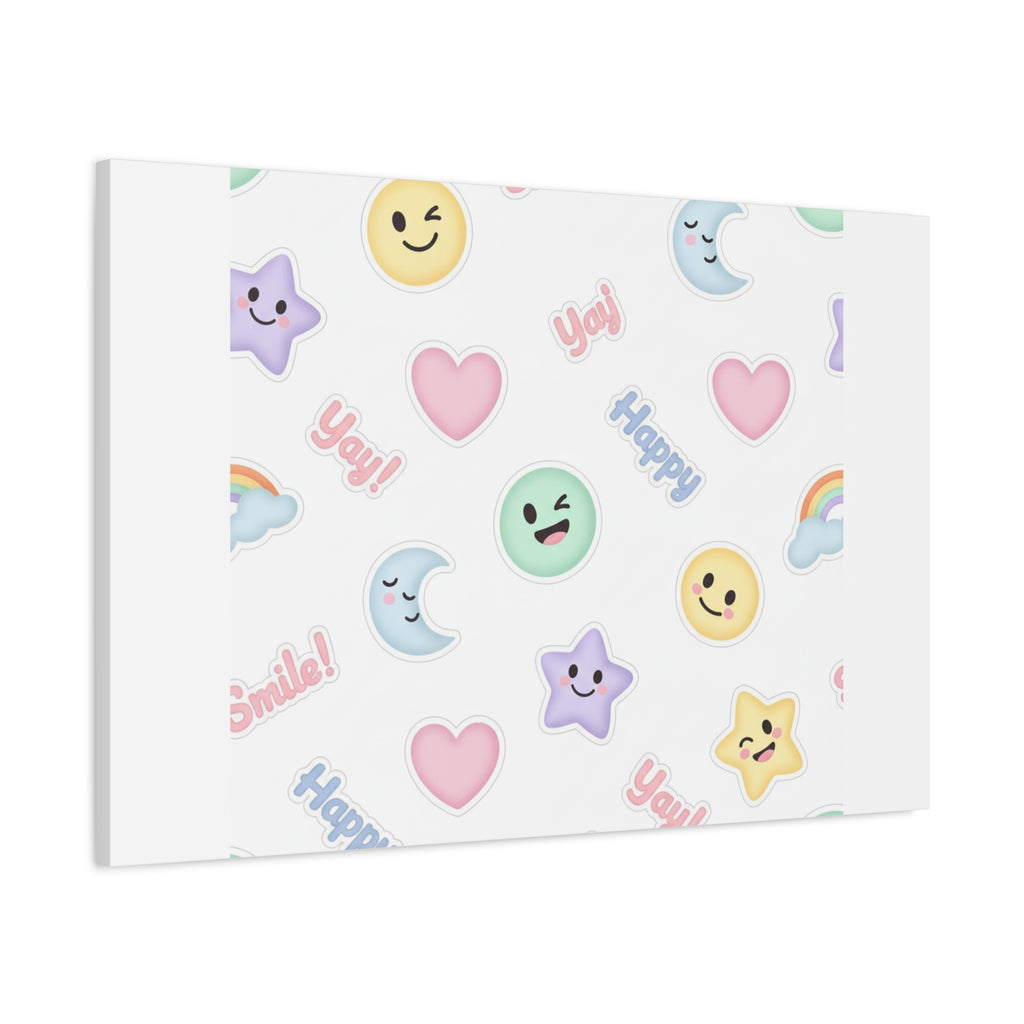 Hand-Drawn Emoticon Pattern Canvas | Cute Emoji Sticker Pastel Print