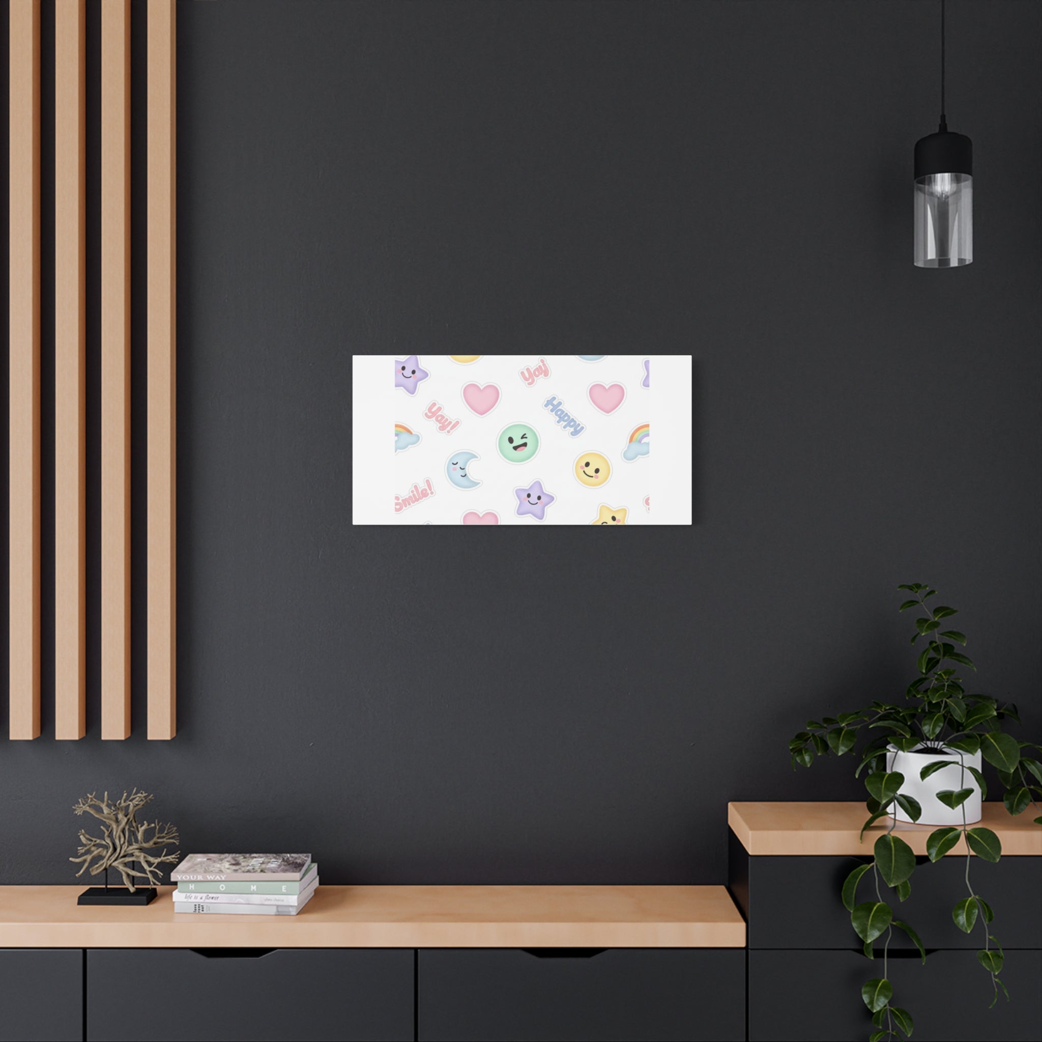 Hand-Drawn Emoticon Pattern Canvas | Cute Emoji Sticker Pastel Print