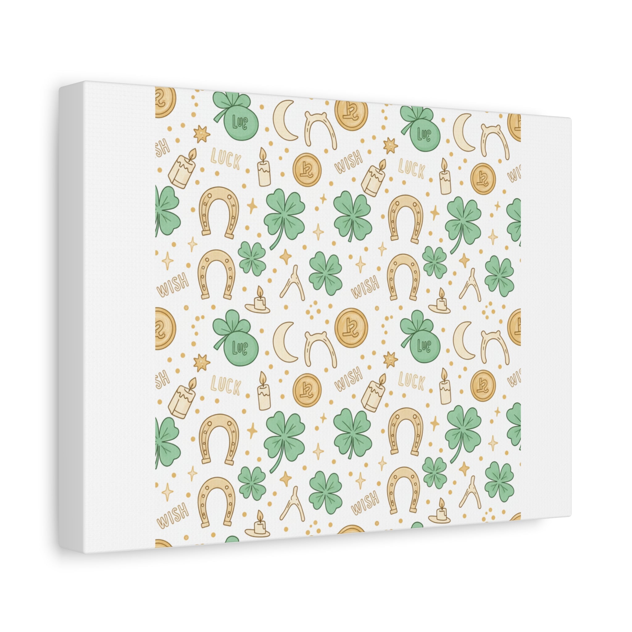 Lucky Charm Sticker Pattern Canvas, Mint Gold Talisman Print