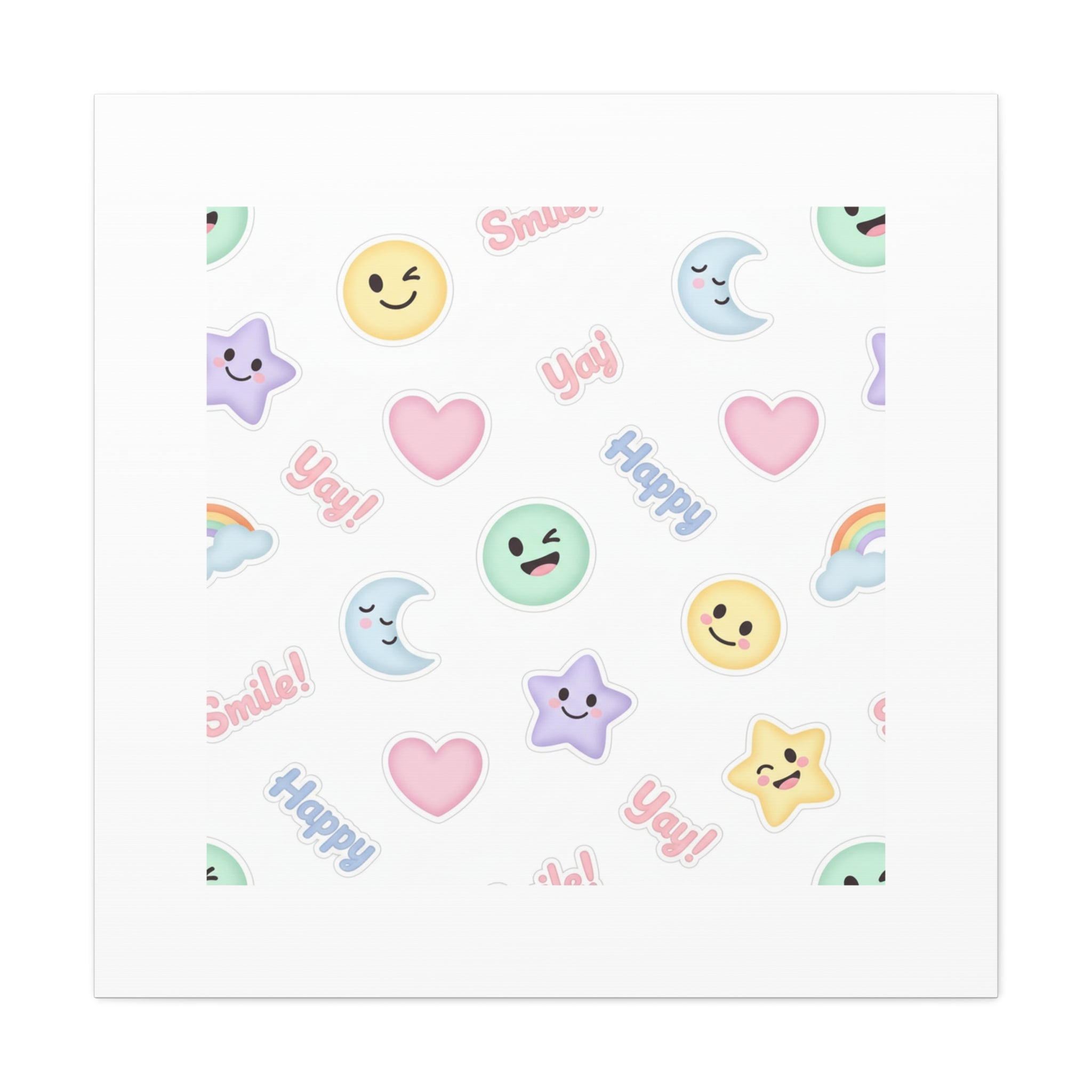Hand-Drawn Emoticon Pattern Canvas | Cute Emoji Sticker Pastel Print