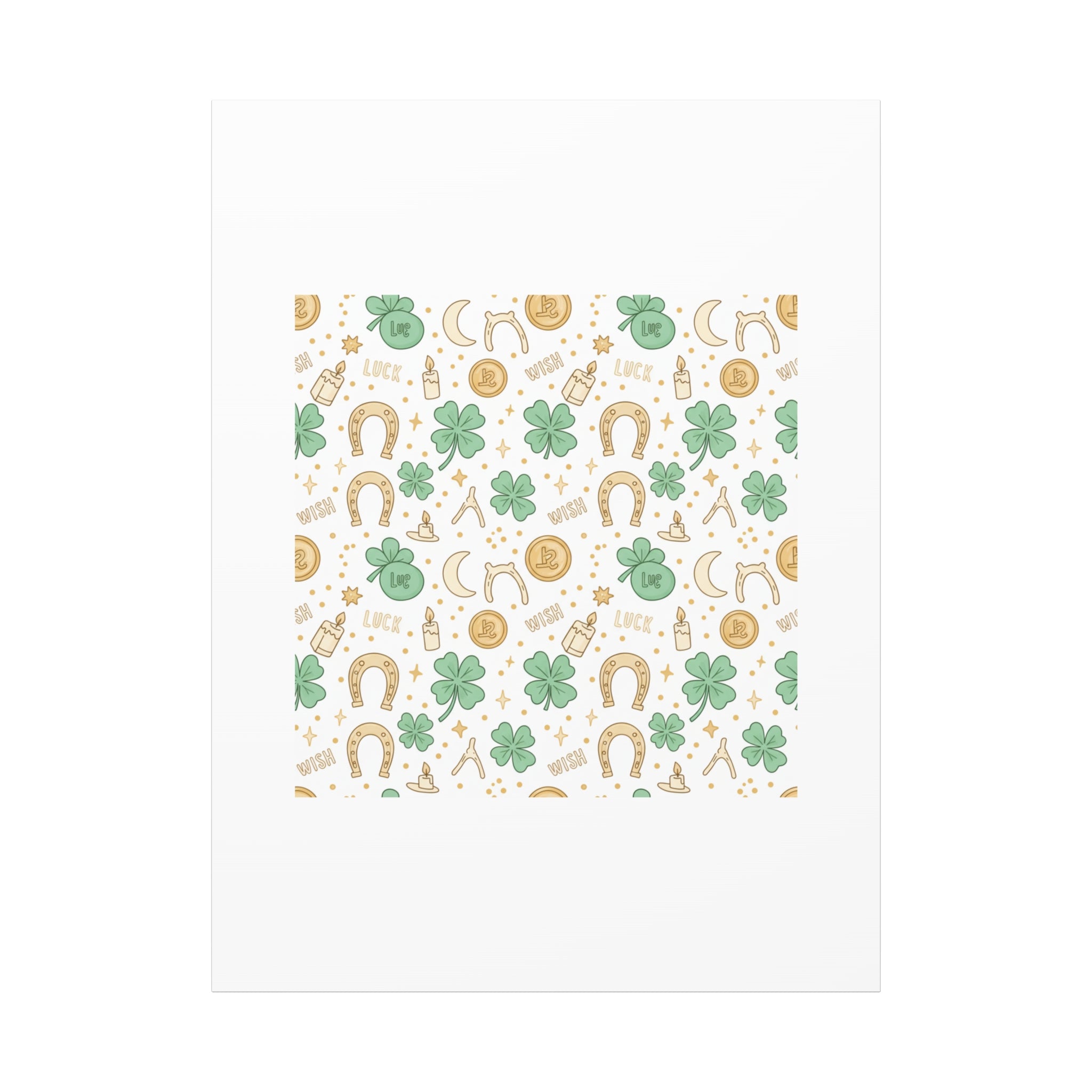 Lucky Charm Sticker Pattern Canvas, Mint Gold Talisman Print