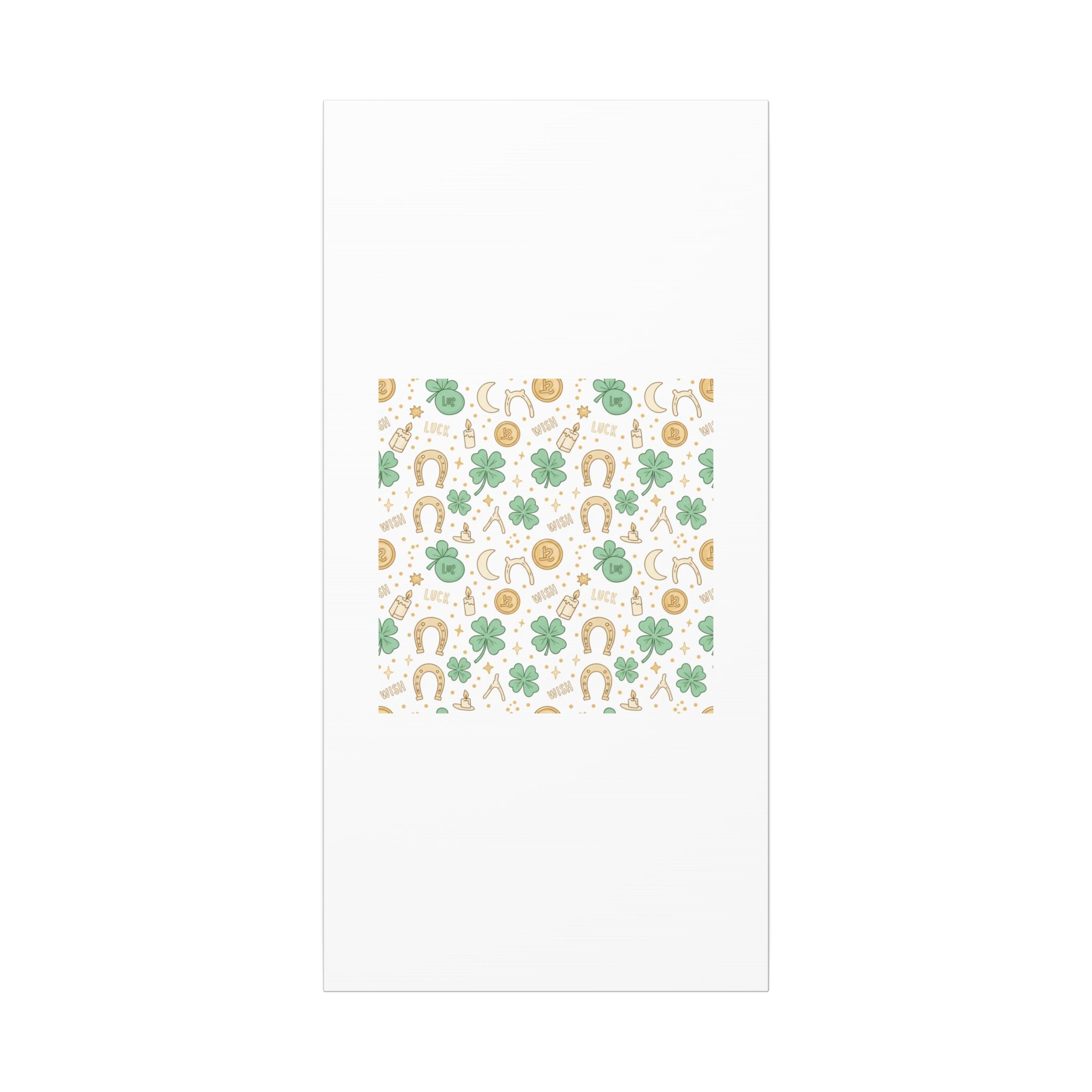 Lucky Charm Sticker Pattern Canvas, Mint Gold Talisman Print