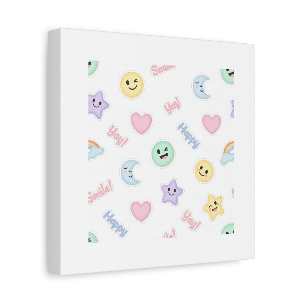 Hand-Drawn Emoticon Pattern Canvas | Cute Emoji Sticker Pastel Print