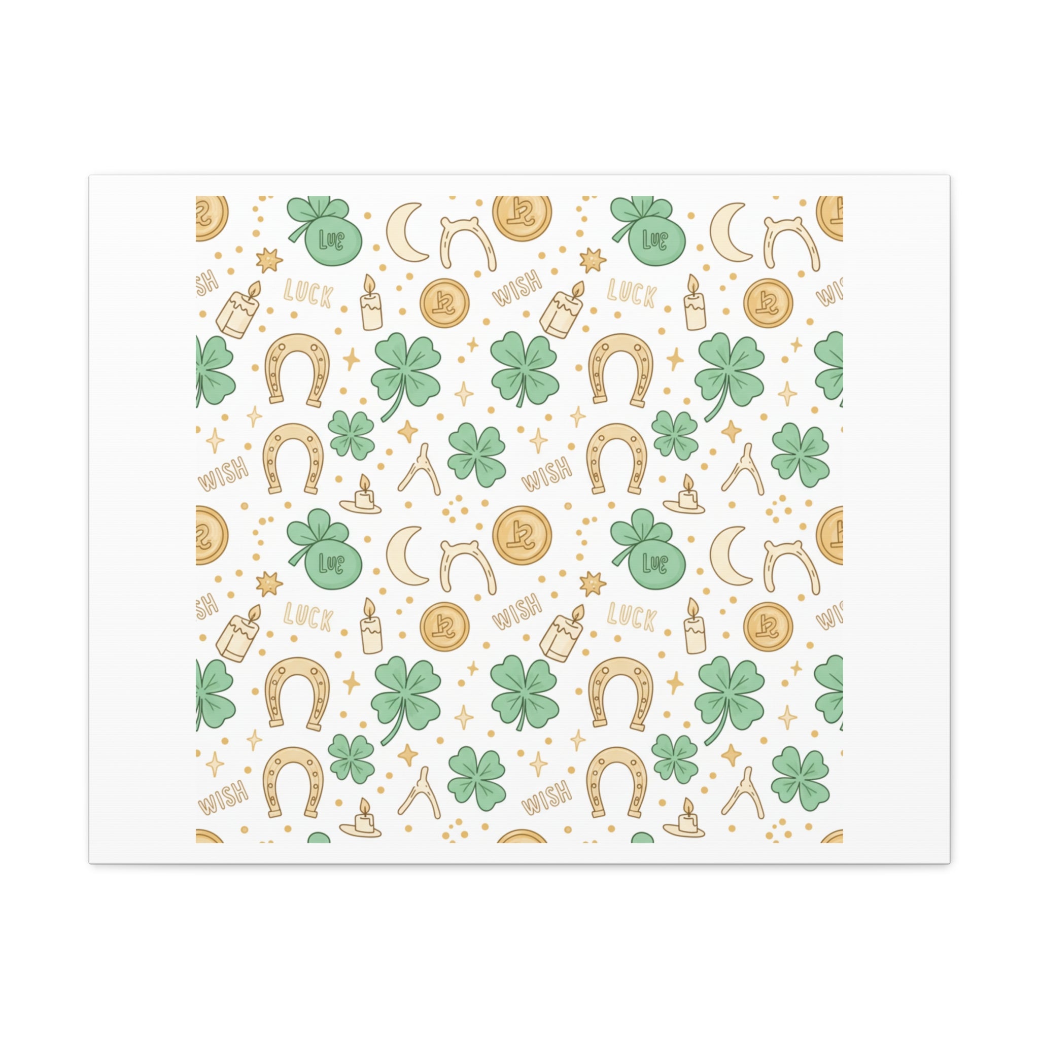 Lucky Charm Sticker Pattern Canvas, Mint Gold Talisman Print