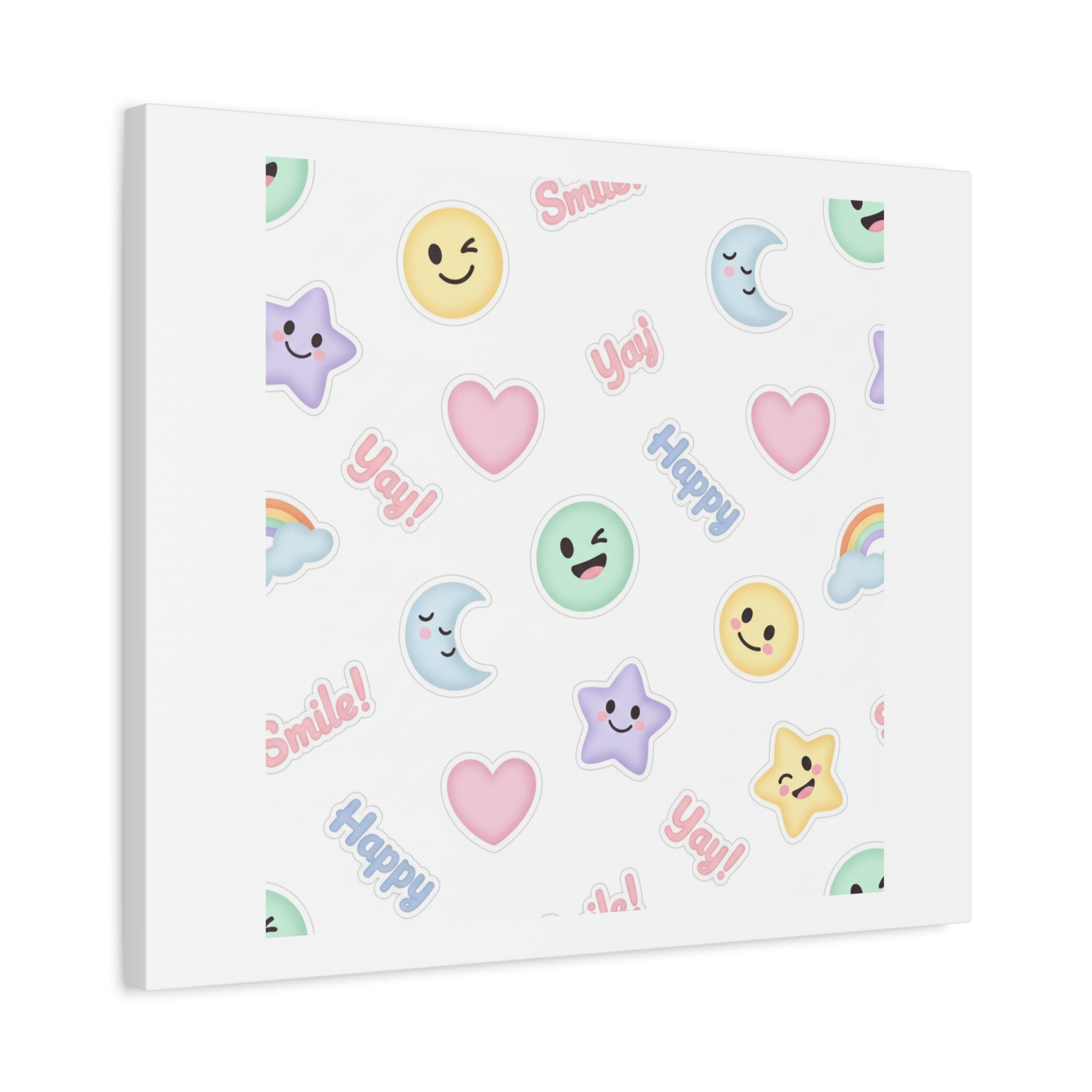Hand-Drawn Emoticon Pattern Canvas | Cute Emoji Sticker Pastel Print
