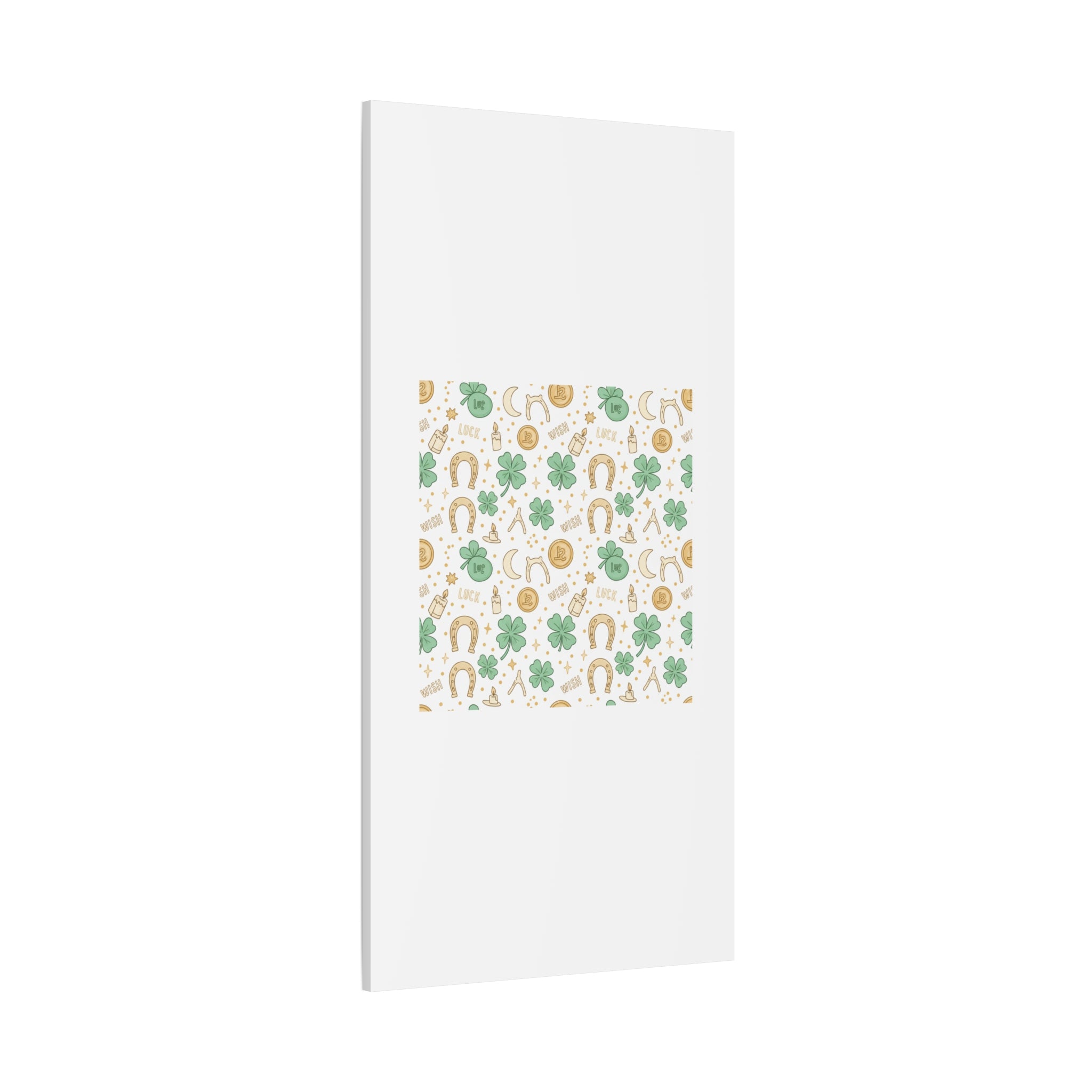 Lucky Charm Sticker Pattern Canvas, Mint Gold Talisman Print