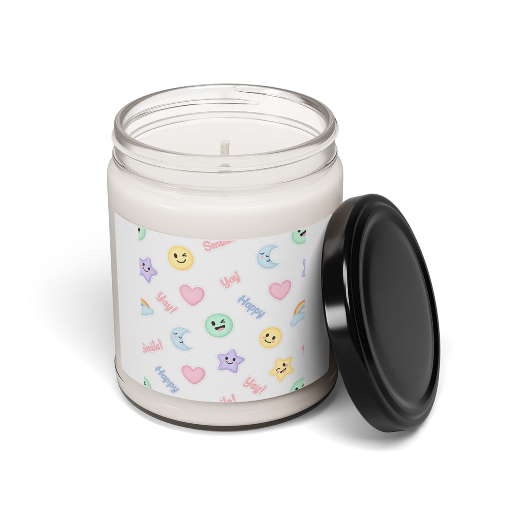 Cute Emoticon Pattern Soy Candle | Pastel Sticker Emoji Repeat