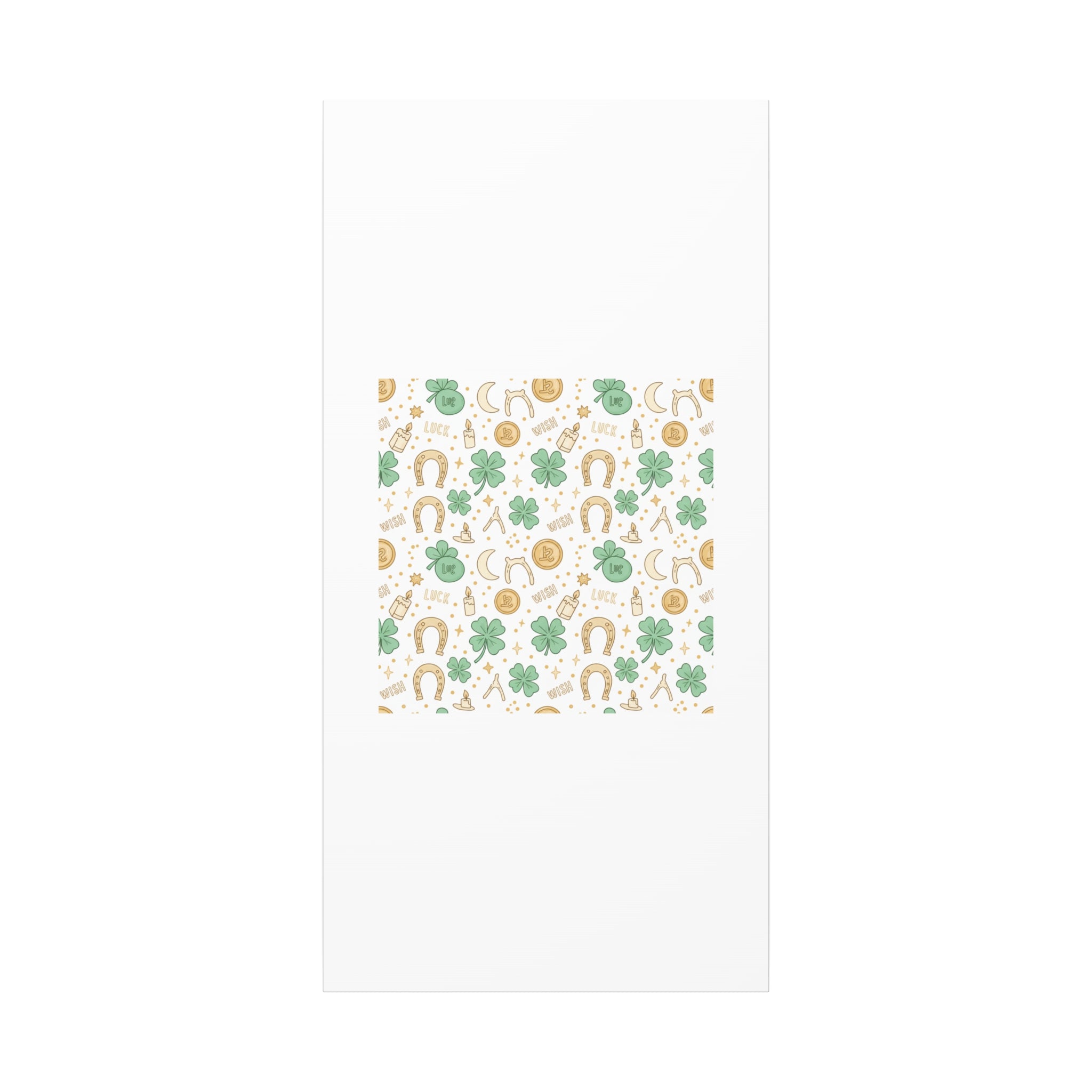 Lucky Charm Sticker Pattern Canvas, Mint Gold Talisman Print