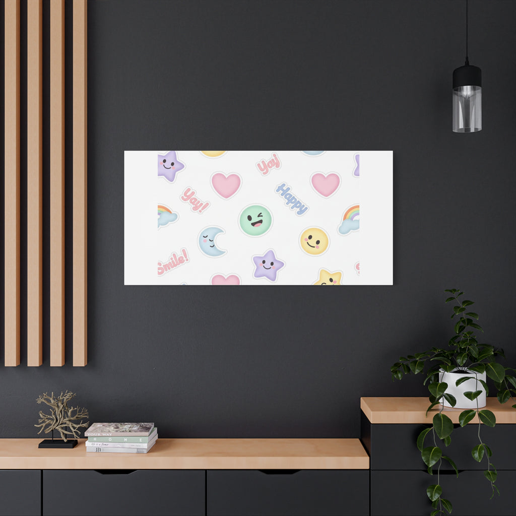 Hand-Drawn Emoticon Pattern Canvas | Cute Emoji Sticker Pastel Print