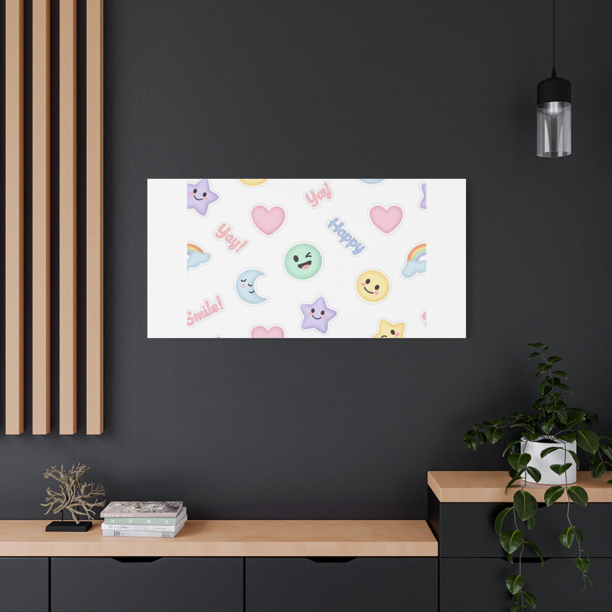 Hand-Drawn Emoticon Pattern Canvas | Cute Emoji Sticker Pastel Print