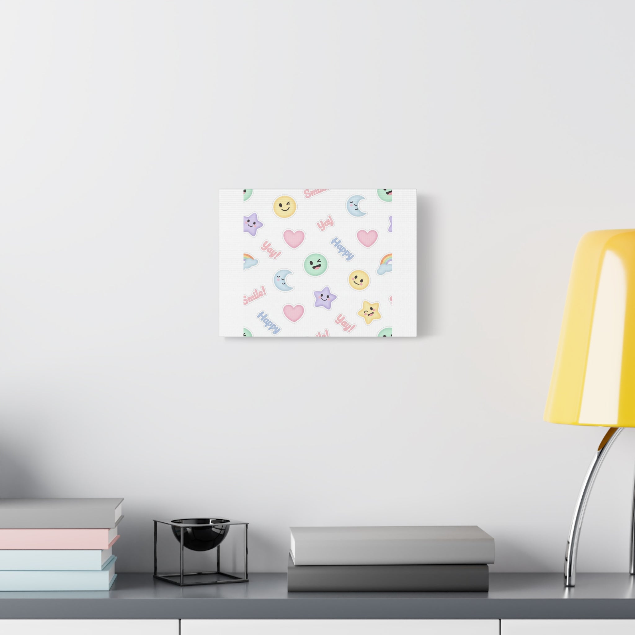 Hand-Drawn Emoticon Pattern Canvas | Cute Emoji Sticker Pastel Print