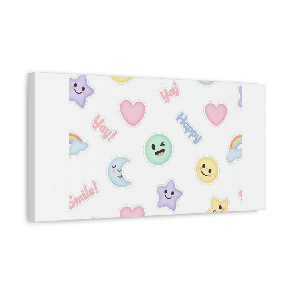 Hand-Drawn Emoticon Pattern Canvas | Cute Emoji Sticker Pastel Print