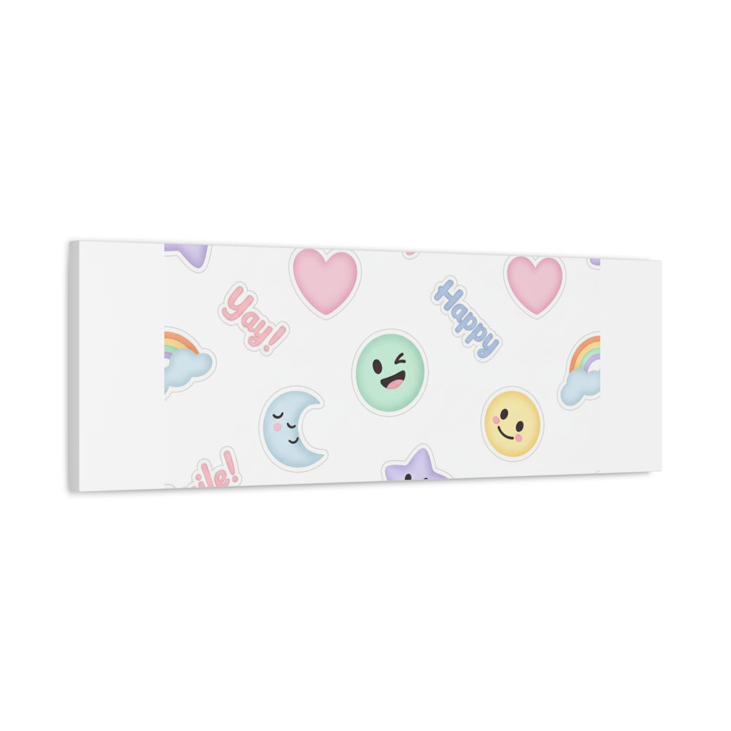 Hand-Drawn Emoticon Pattern Canvas | Cute Emoji Sticker Pastel Print