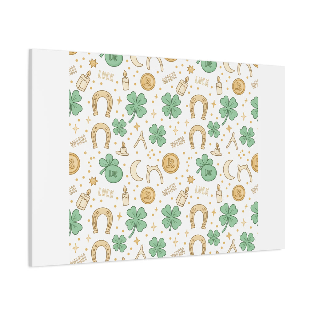 Lucky Charm Sticker Pattern Canvas, Mint Gold Talisman Print