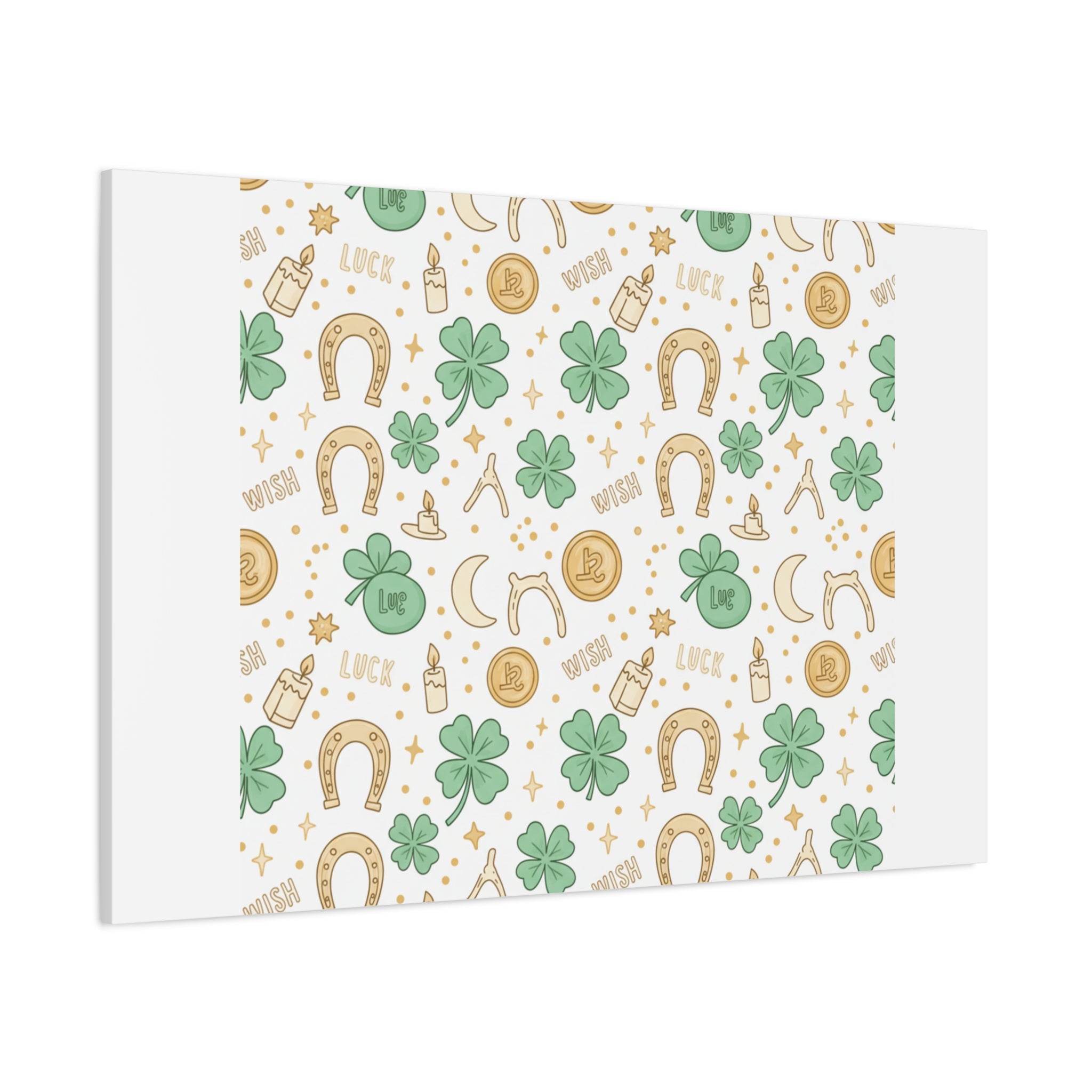 Lucky Charm Sticker Pattern Canvas, Mint Gold Talisman Print