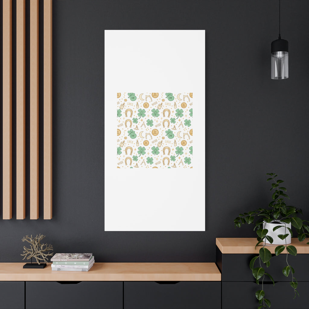Lucky Charm Sticker Pattern Canvas, Mint Gold Talisman Print