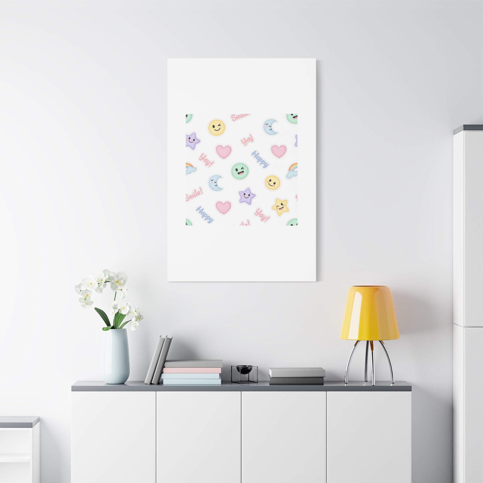 Hand-Drawn Emoticon Pattern Canvas | Cute Emoji Sticker Pastel Print