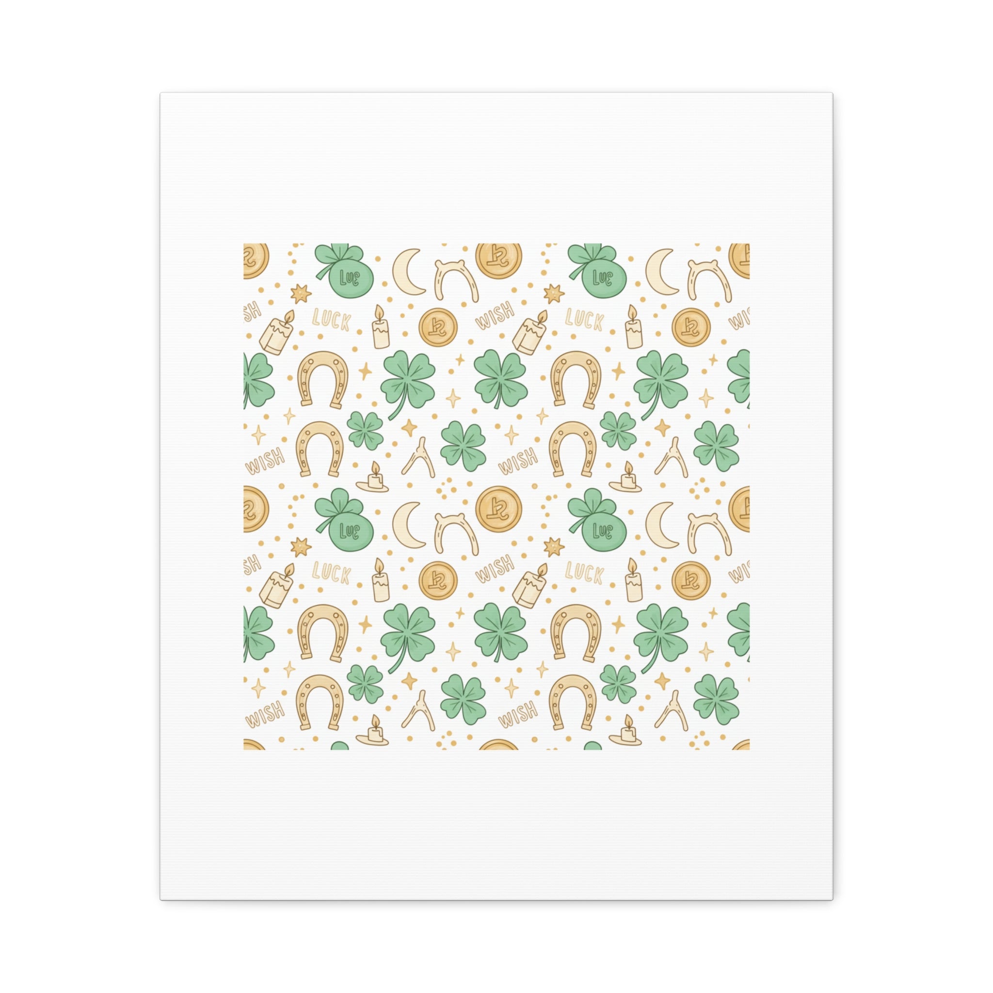 Lucky Charm Sticker Pattern Canvas, Mint Gold Talisman Print