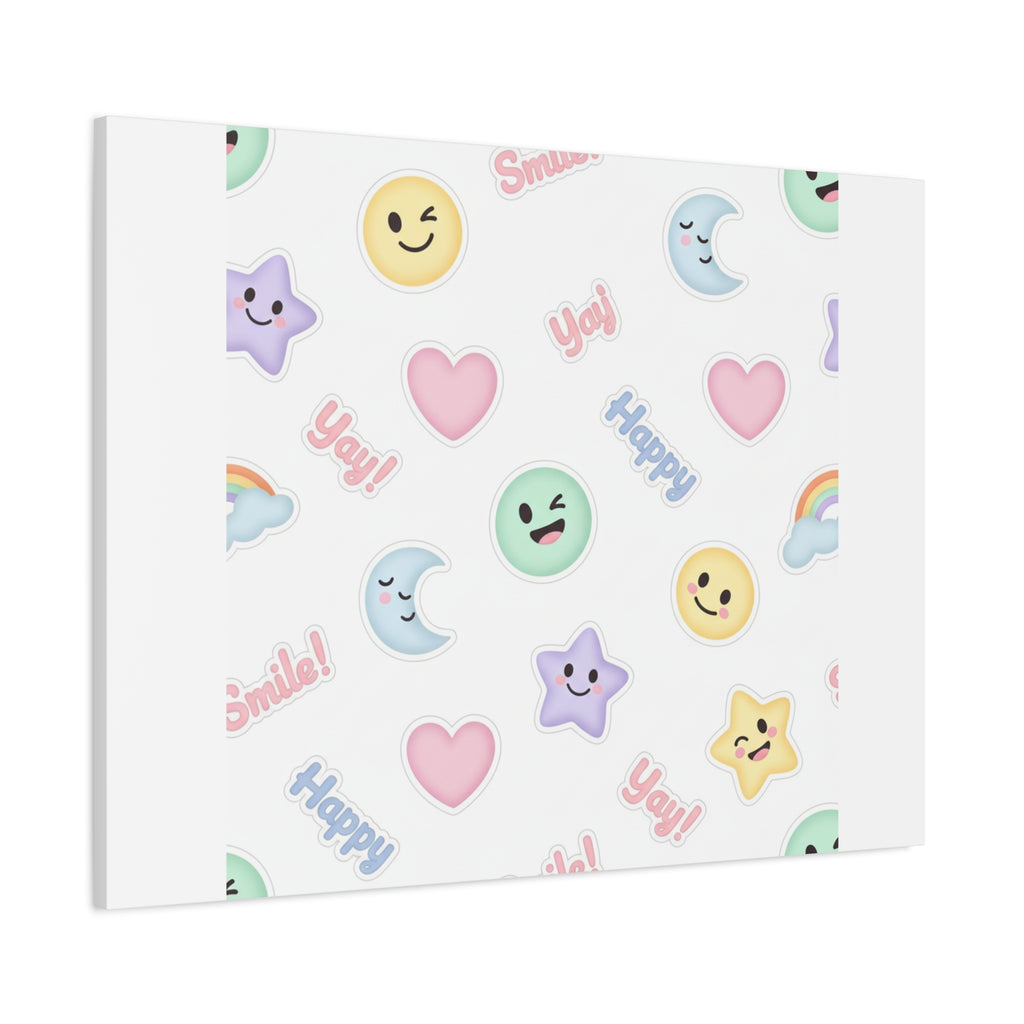 Hand-Drawn Emoticon Pattern Canvas | Cute Emoji Sticker Pastel Print