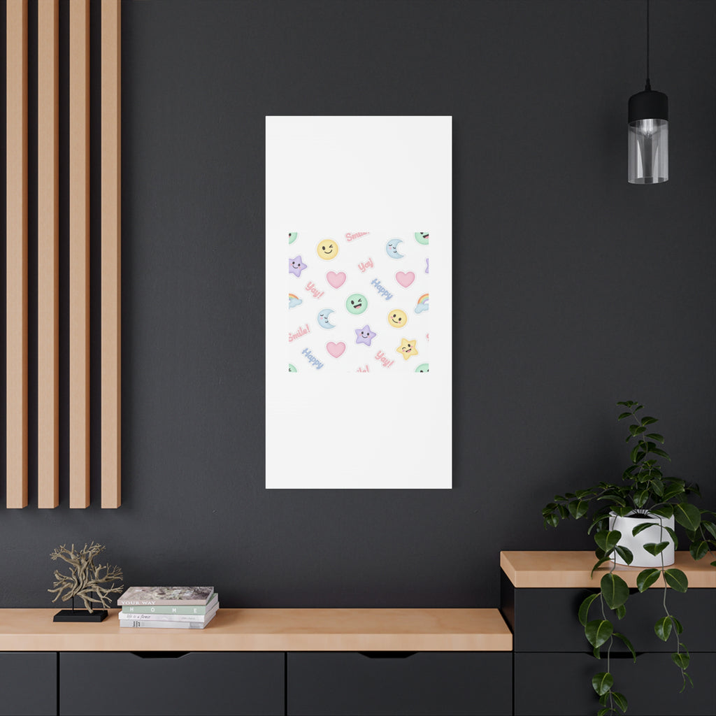 Hand-Drawn Emoticon Pattern Canvas | Cute Emoji Sticker Pastel Print