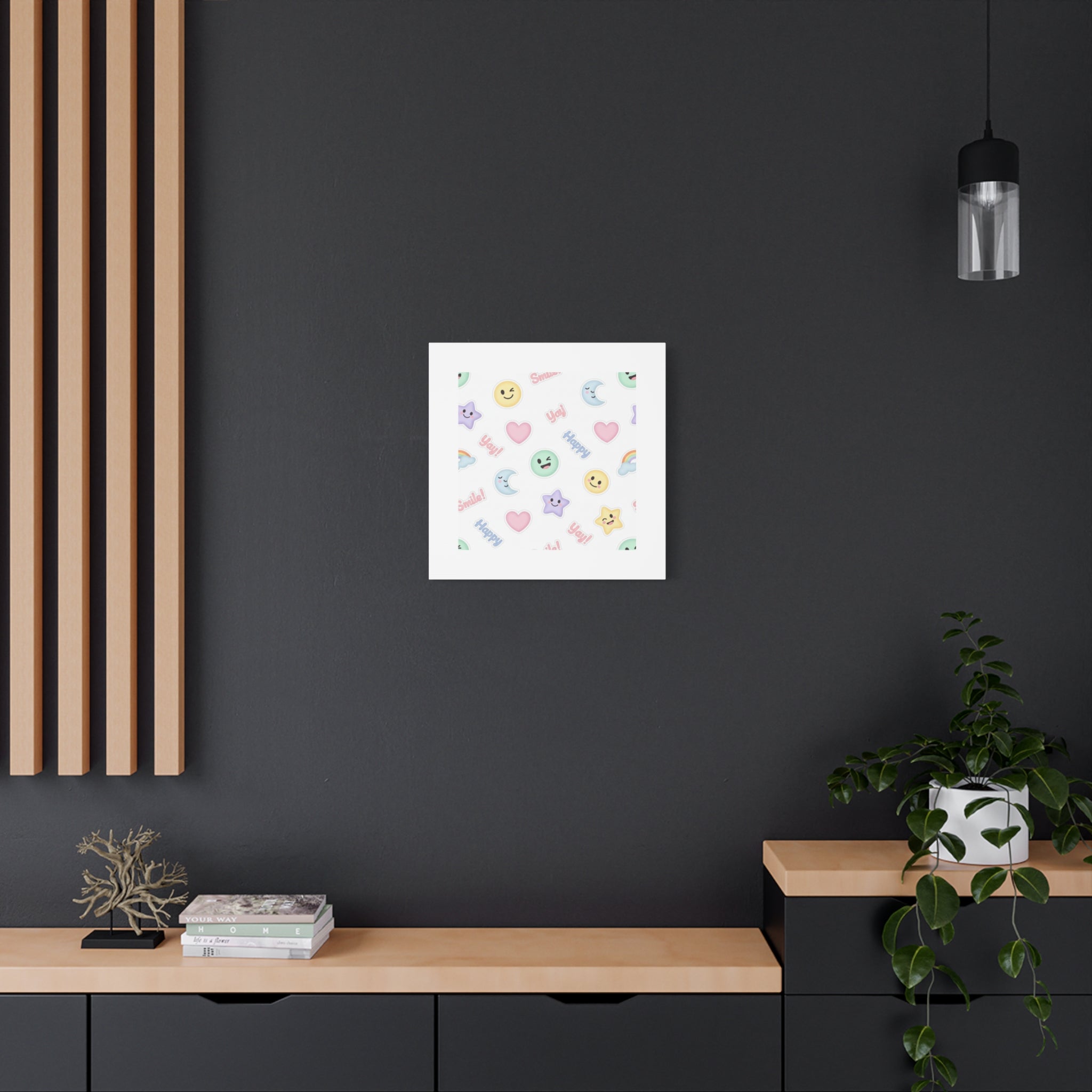 Hand-Drawn Emoticon Pattern Canvas | Cute Emoji Sticker Pastel Print