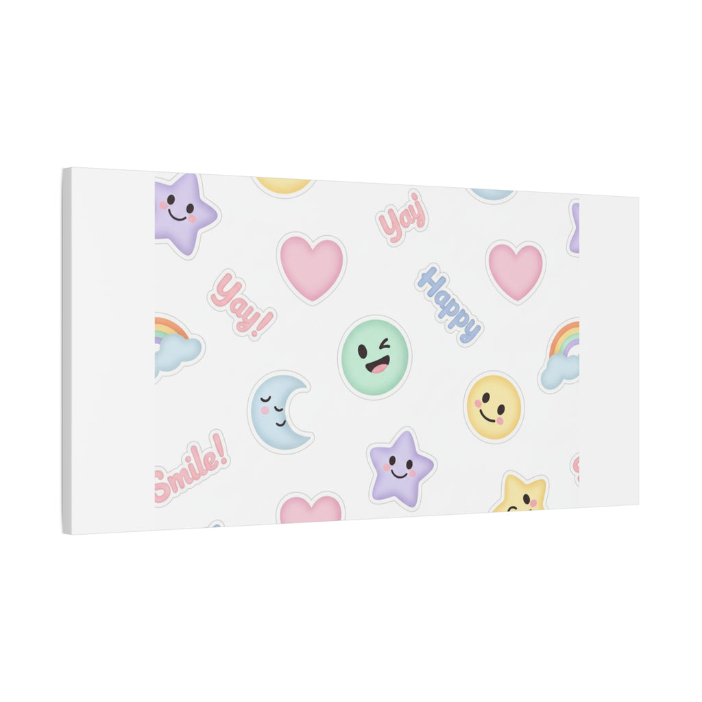 Hand-Drawn Emoticon Pattern Canvas | Cute Emoji Sticker Pastel Print