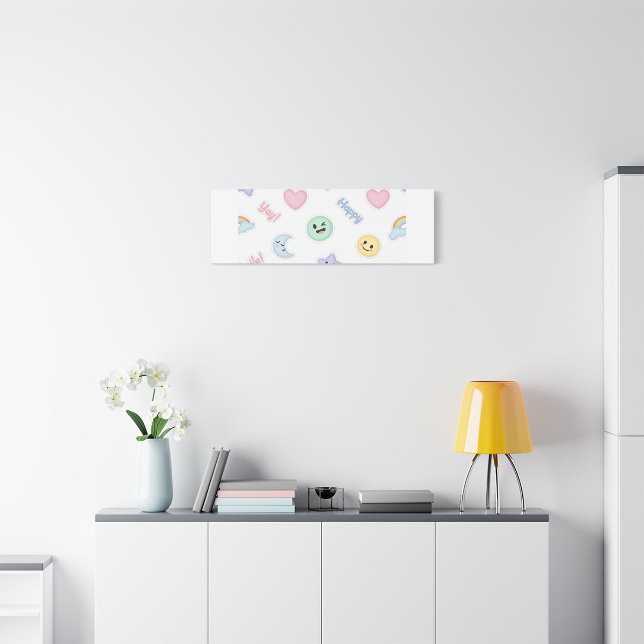 Hand-Drawn Emoticon Pattern Canvas | Cute Emoji Sticker Pastel Print