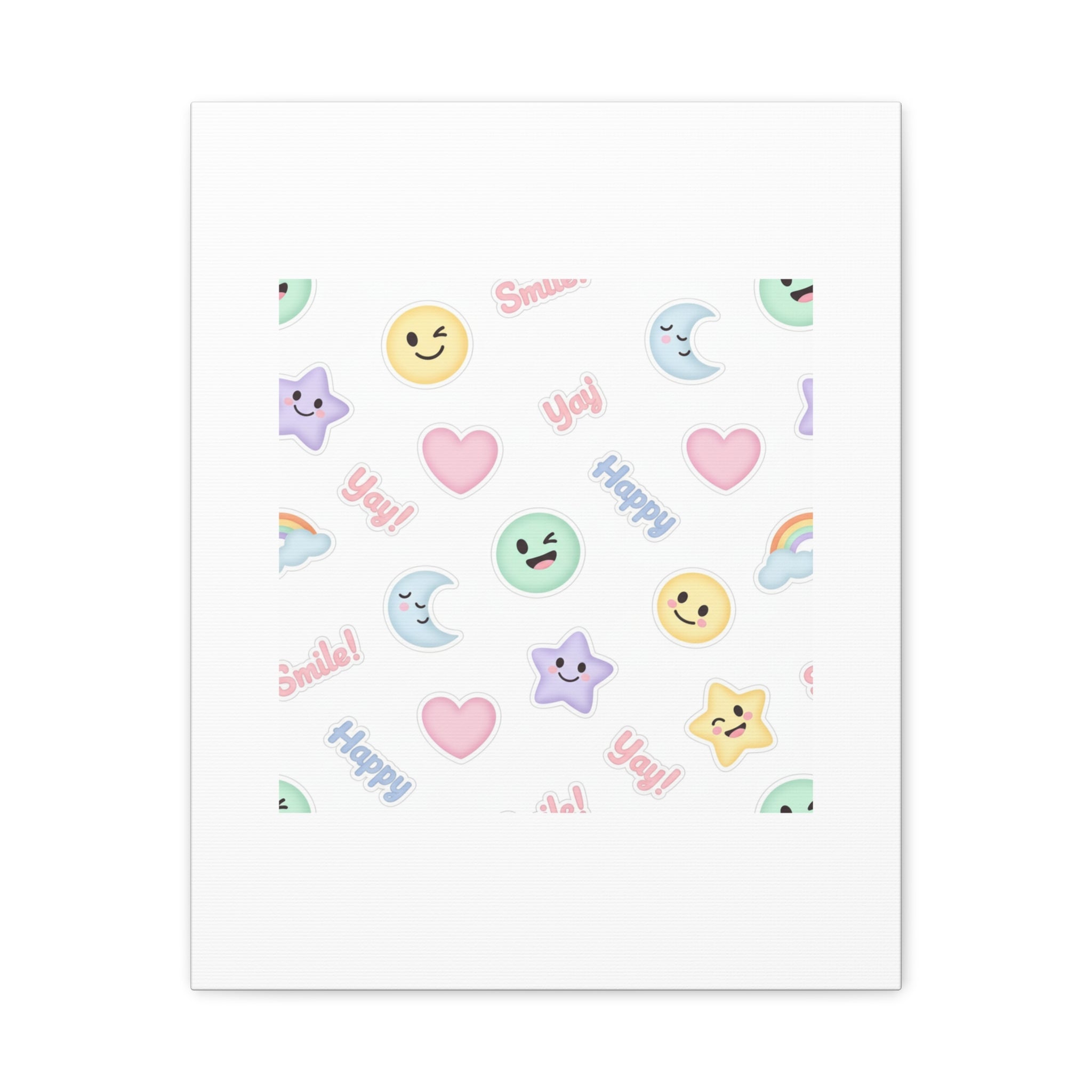 Hand-Drawn Emoticon Pattern Canvas | Cute Emoji Sticker Pastel Print