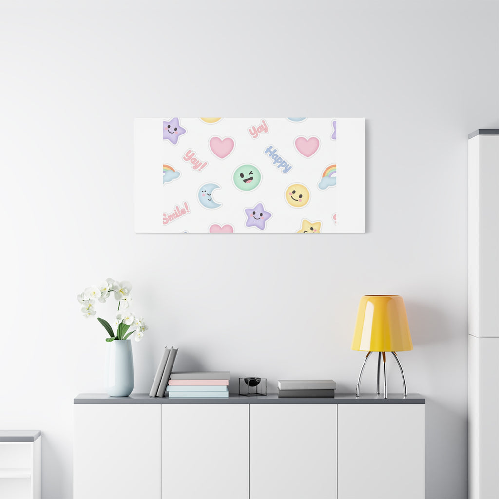 Hand-Drawn Emoticon Pattern Canvas | Cute Emoji Sticker Pastel Print