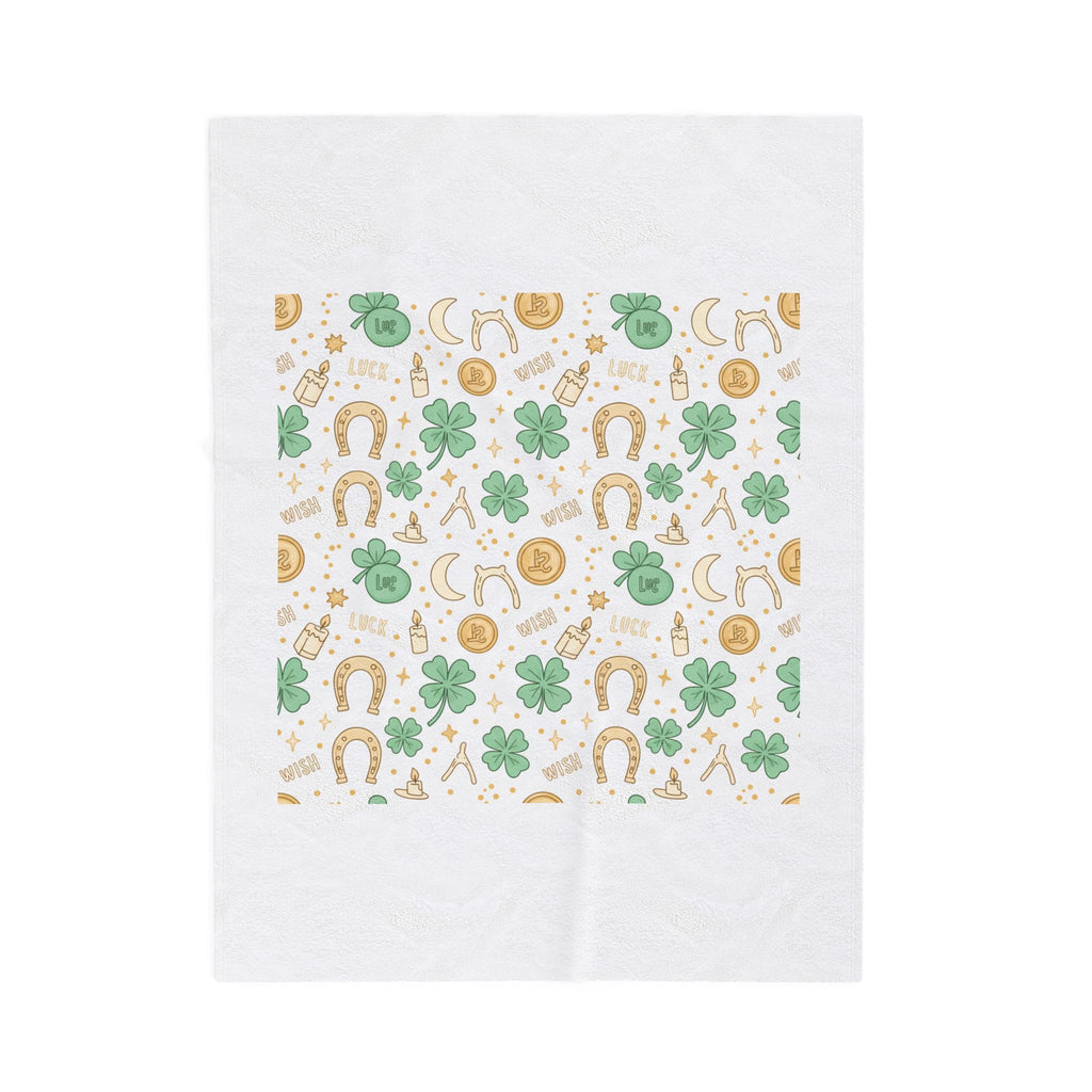 Lucky Charm Sticker Pattern Blanket | Mint Gold clovers horseshoes stars lotus