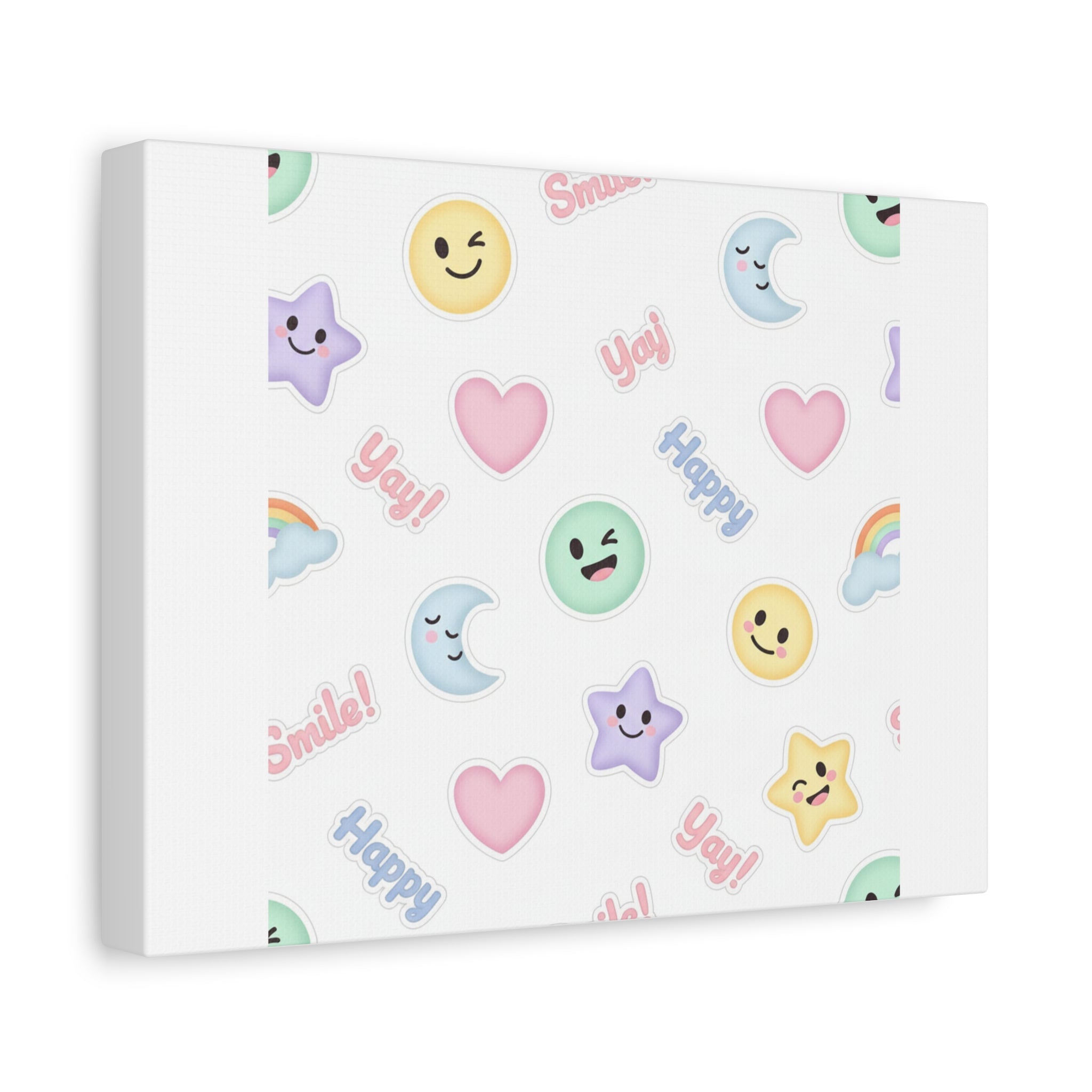 Hand-Drawn Emoticon Pattern Canvas | Cute Emoji Sticker Pastel Print