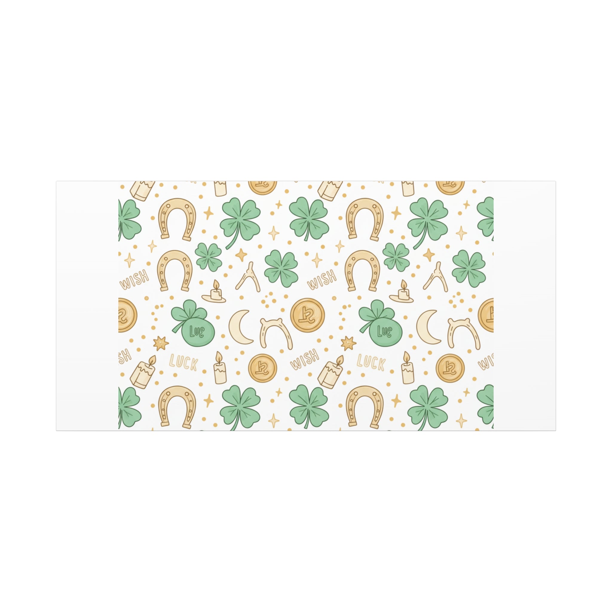 Lucky Charm Sticker Pattern Canvas, Mint Gold Talisman Print