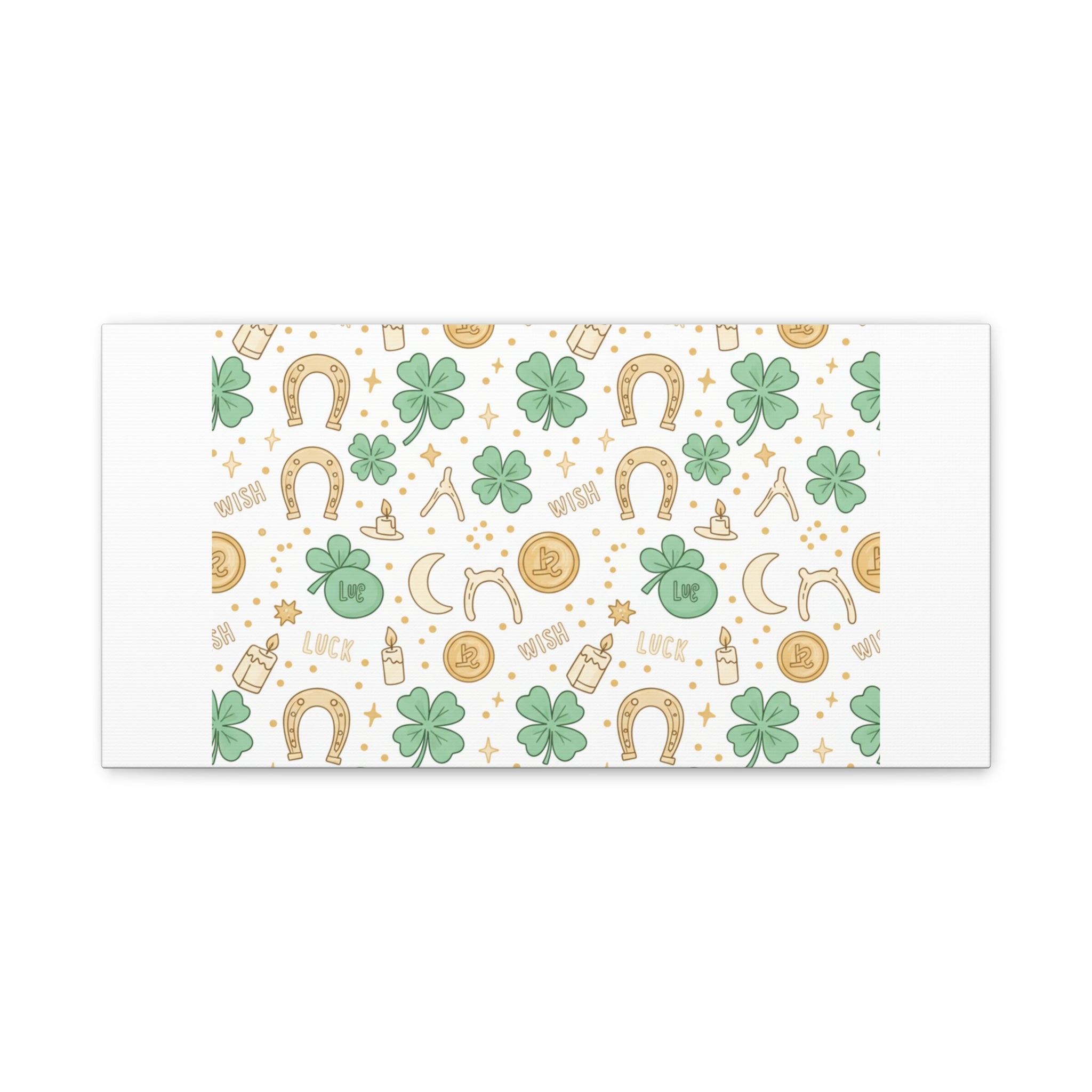 Lucky Charm Sticker Pattern Canvas, Mint Gold Talisman Print