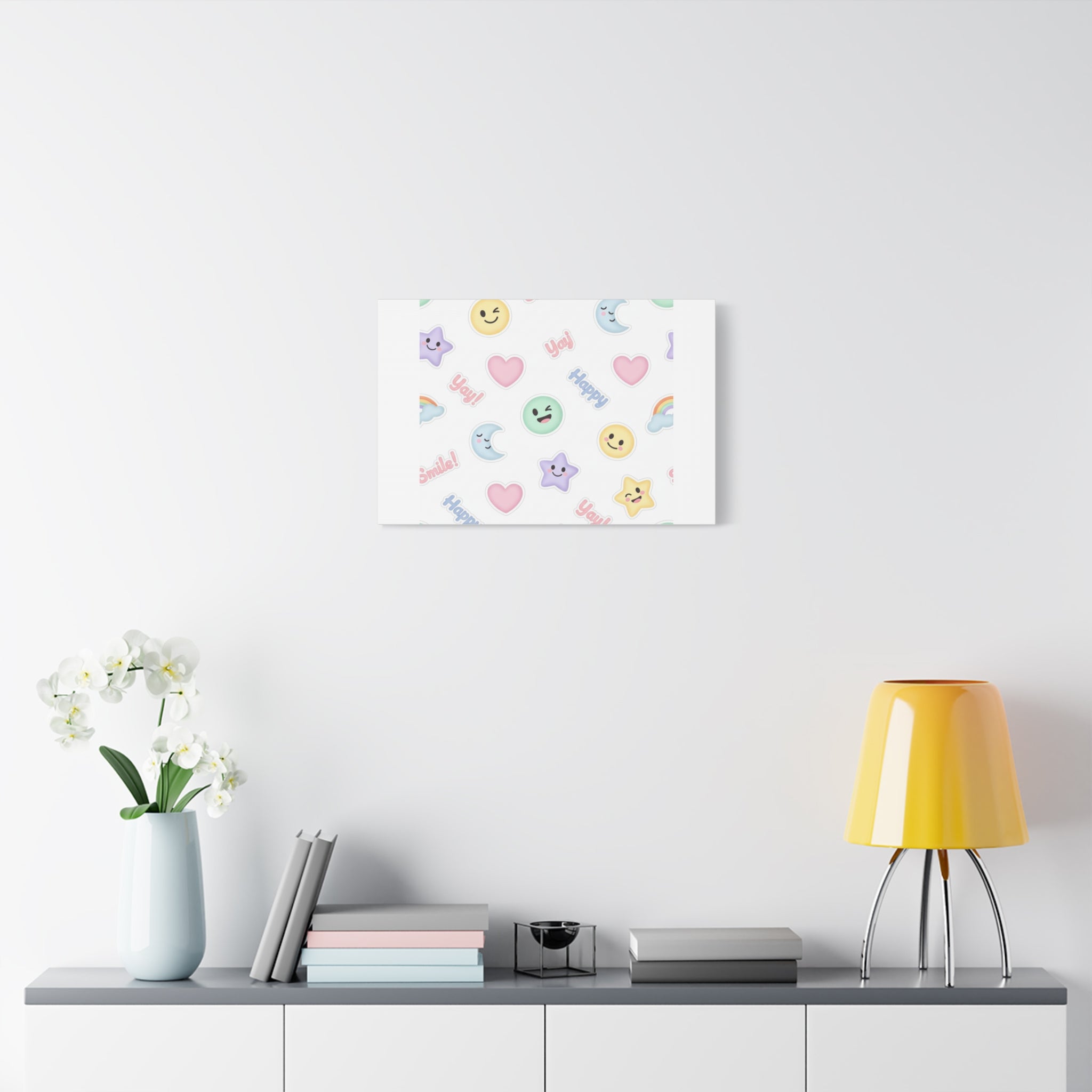 Hand-Drawn Emoticon Pattern Canvas | Cute Emoji Sticker Pastel Print