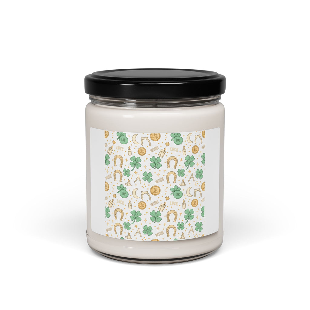 Lucky Charm Sticker Pattern Candle | Soy Candle, Mint Gold Talisman Print