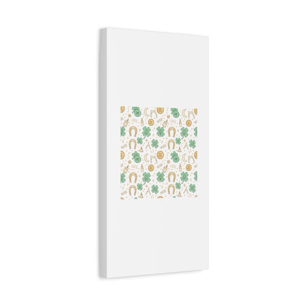 Lucky Charm Sticker Pattern Canvas, Mint Gold Talisman Print