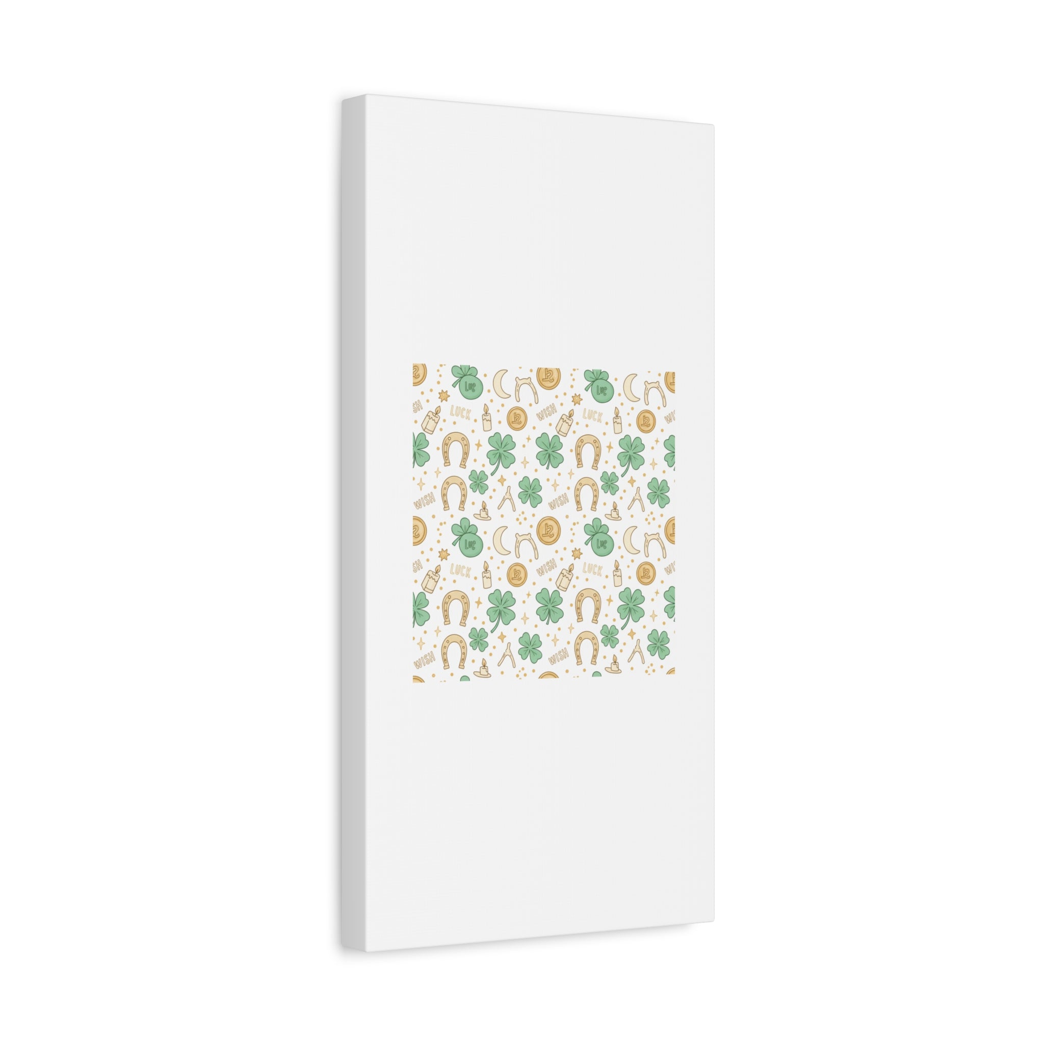 Lucky Charm Sticker Pattern Canvas, Mint Gold Talisman Print