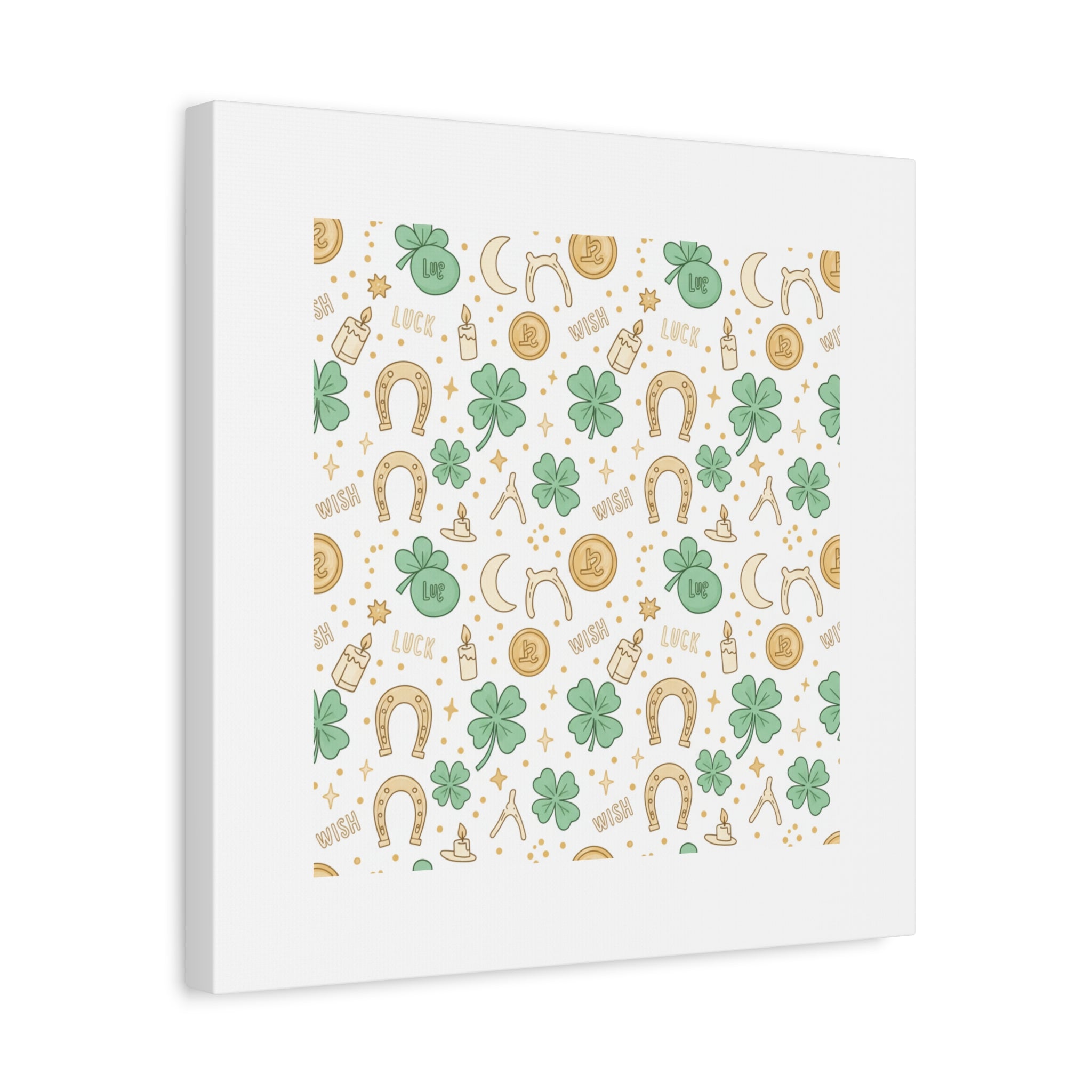 Lucky Charm Sticker Pattern Canvas, Mint Gold Talisman Print